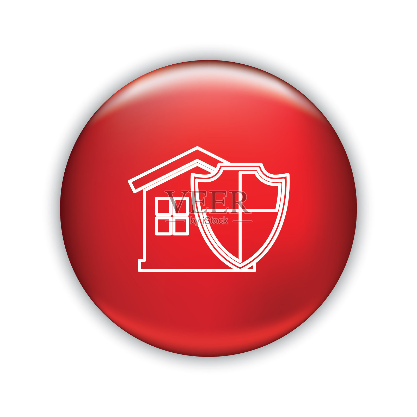 细线图标上闪亮的按钮-家庭保险插画图片素材