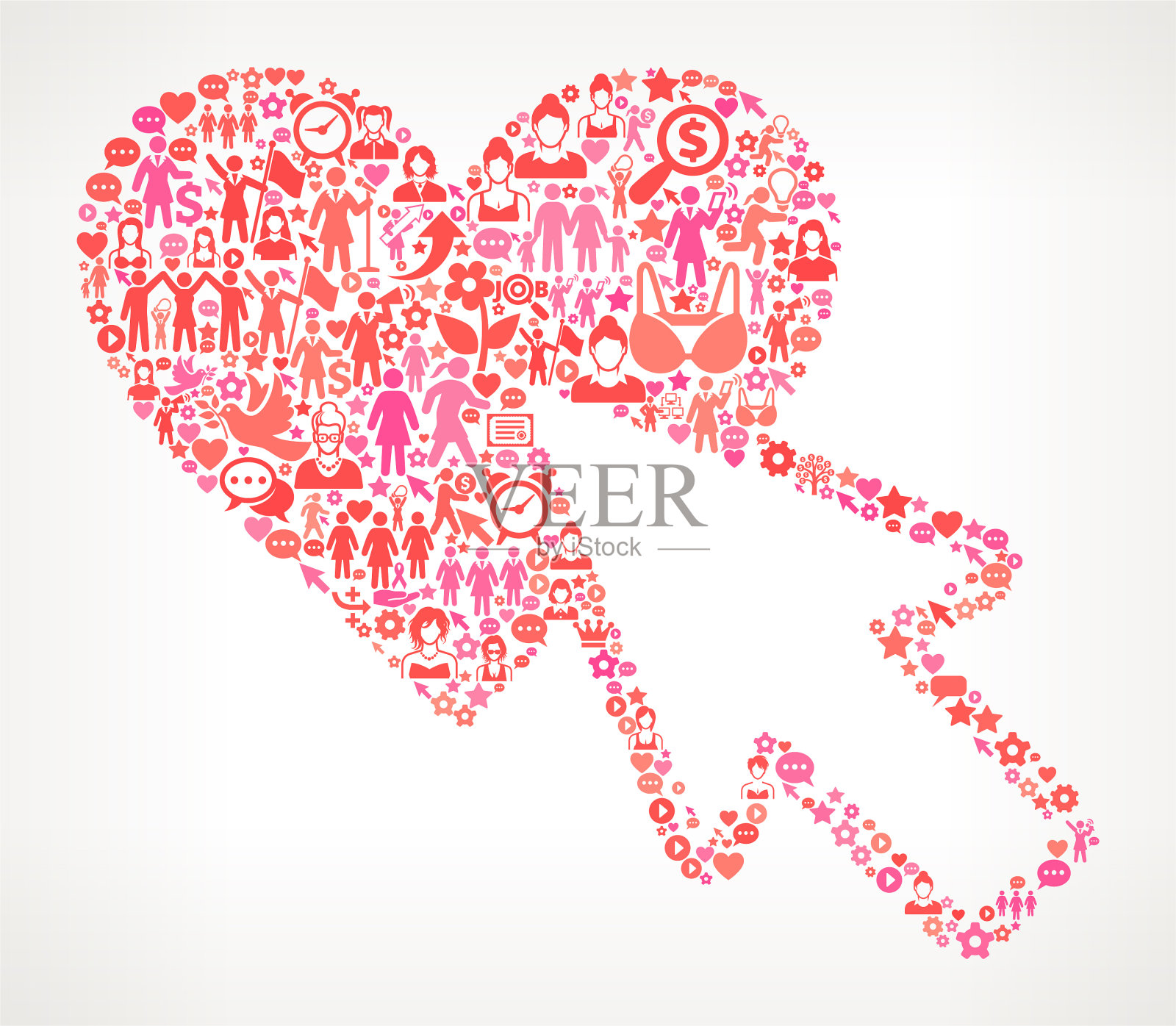 游标与心女性权利与女性赋权图标模式插画图片素材