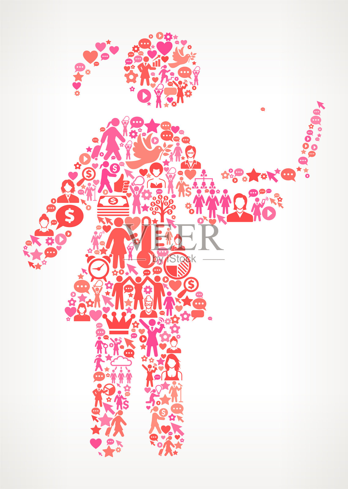 女孩和电脑妇女权利和女性赋权图标模式插画图片素材