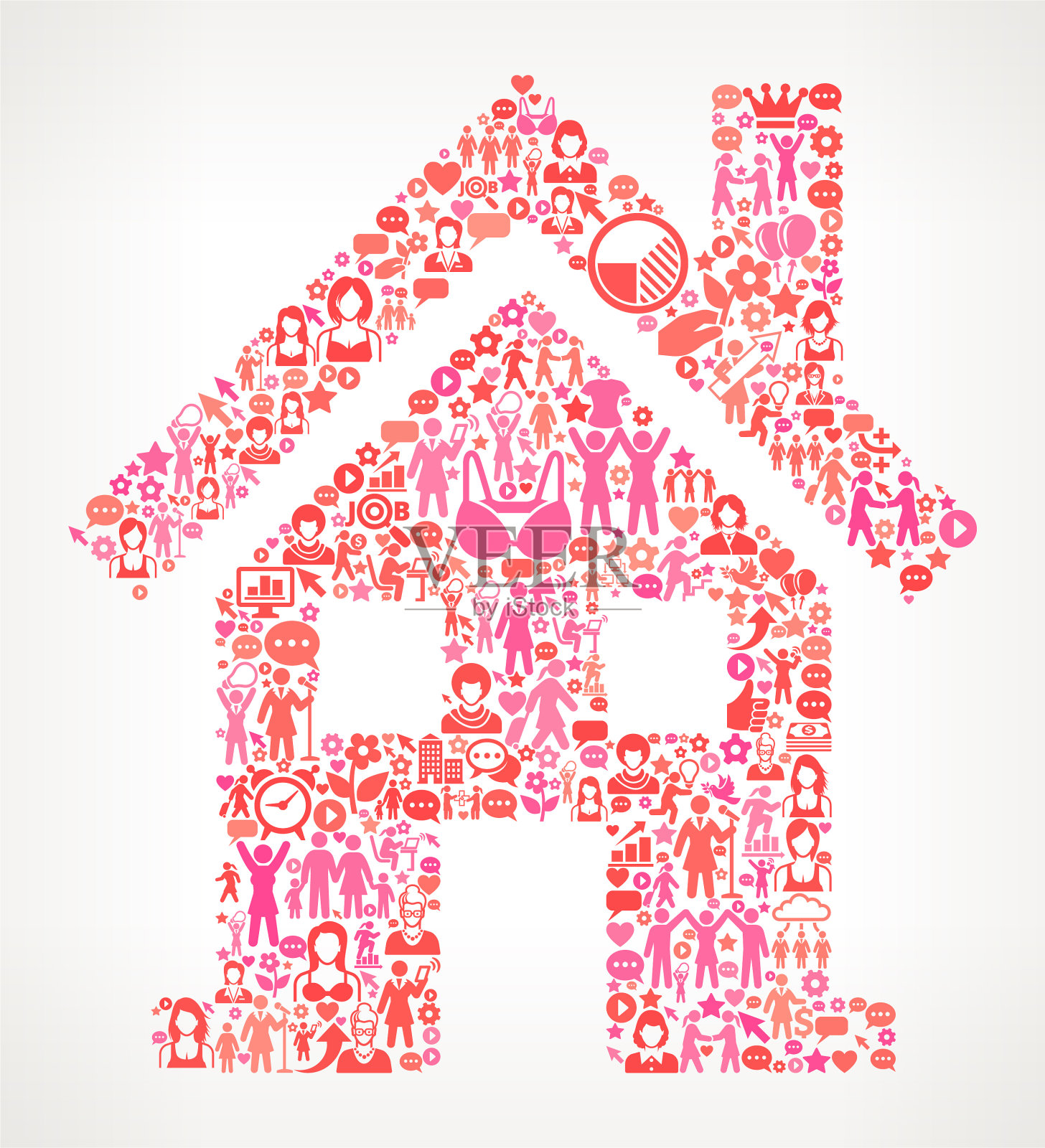 房屋妇女权利和女孩权力图标模式插画图片素材