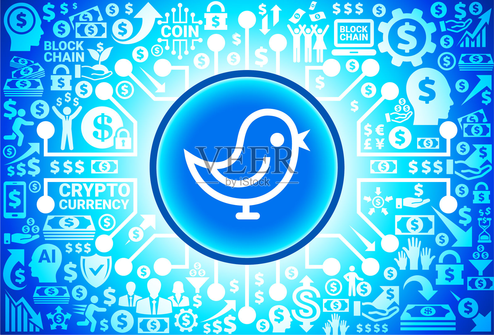 货币和加密货币背景上的鸟图标插画图片素材