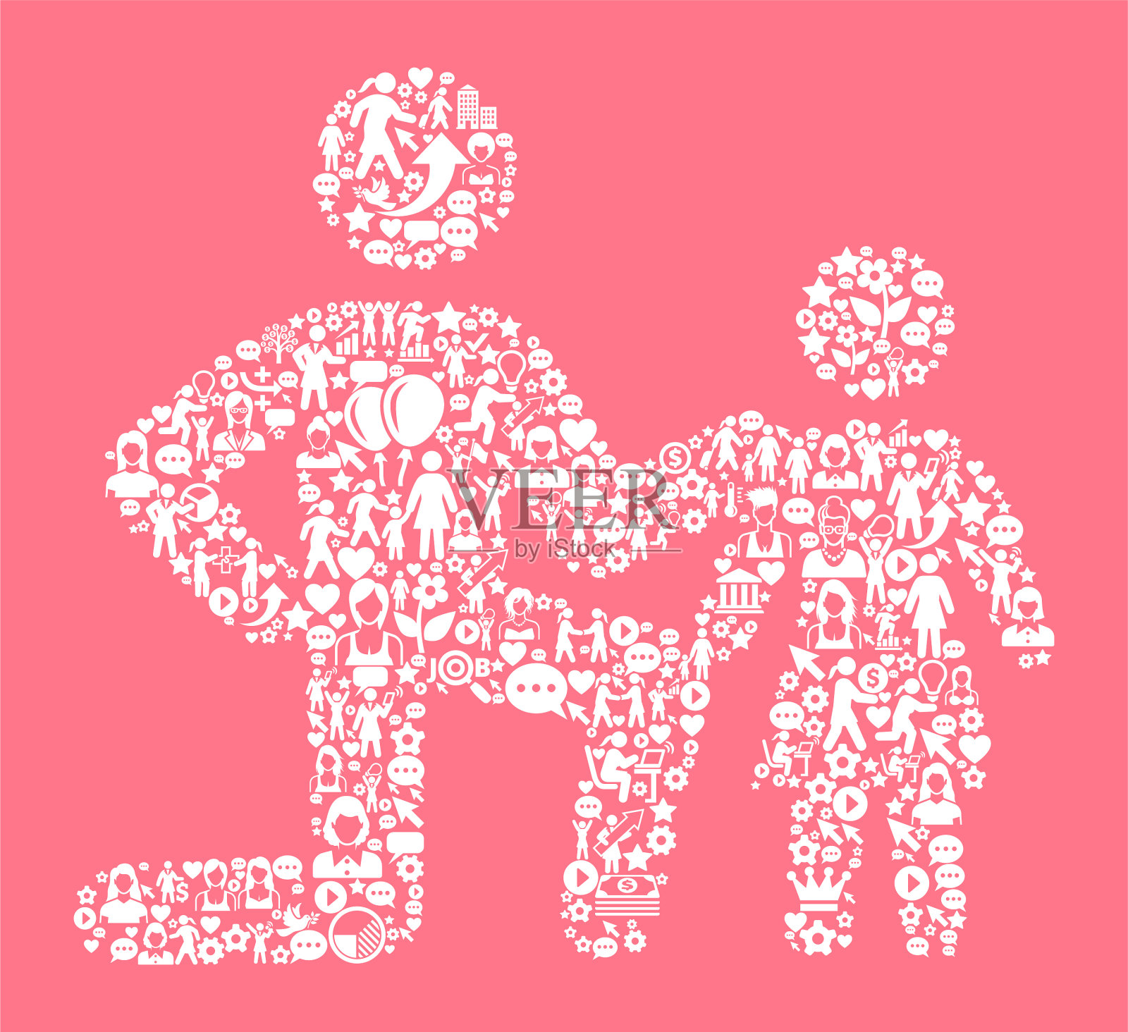 父女与女权和女孩力量图标图案插画图片素材