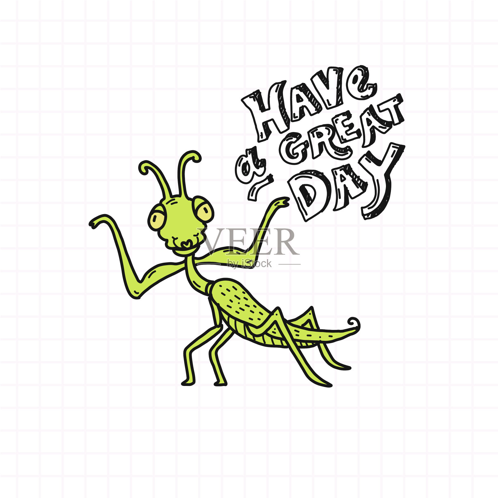 手画螳螂，上面写着“祝你今天愉快”插画图片素材