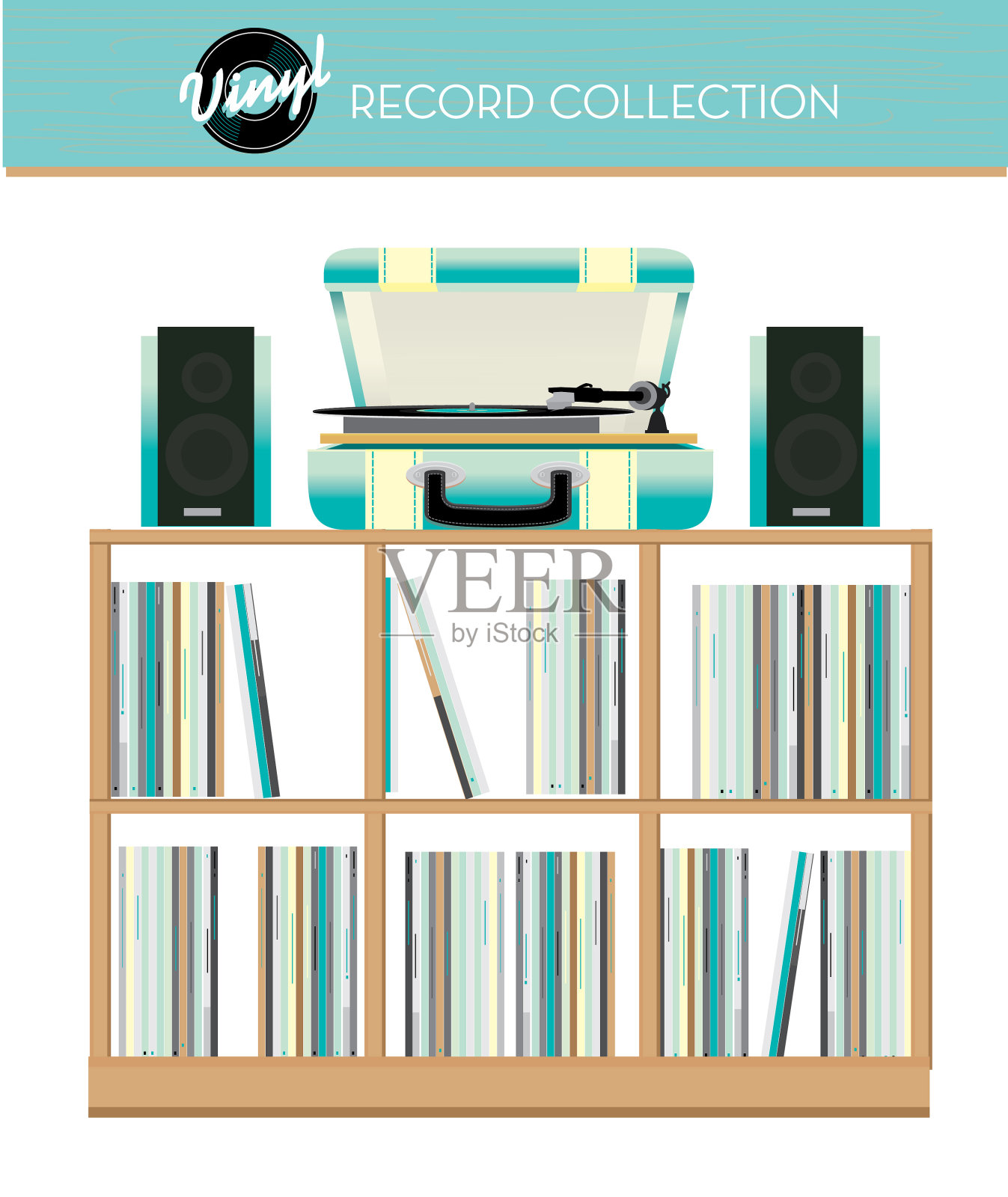 架上的黑胶唱片收藏插画图片素材