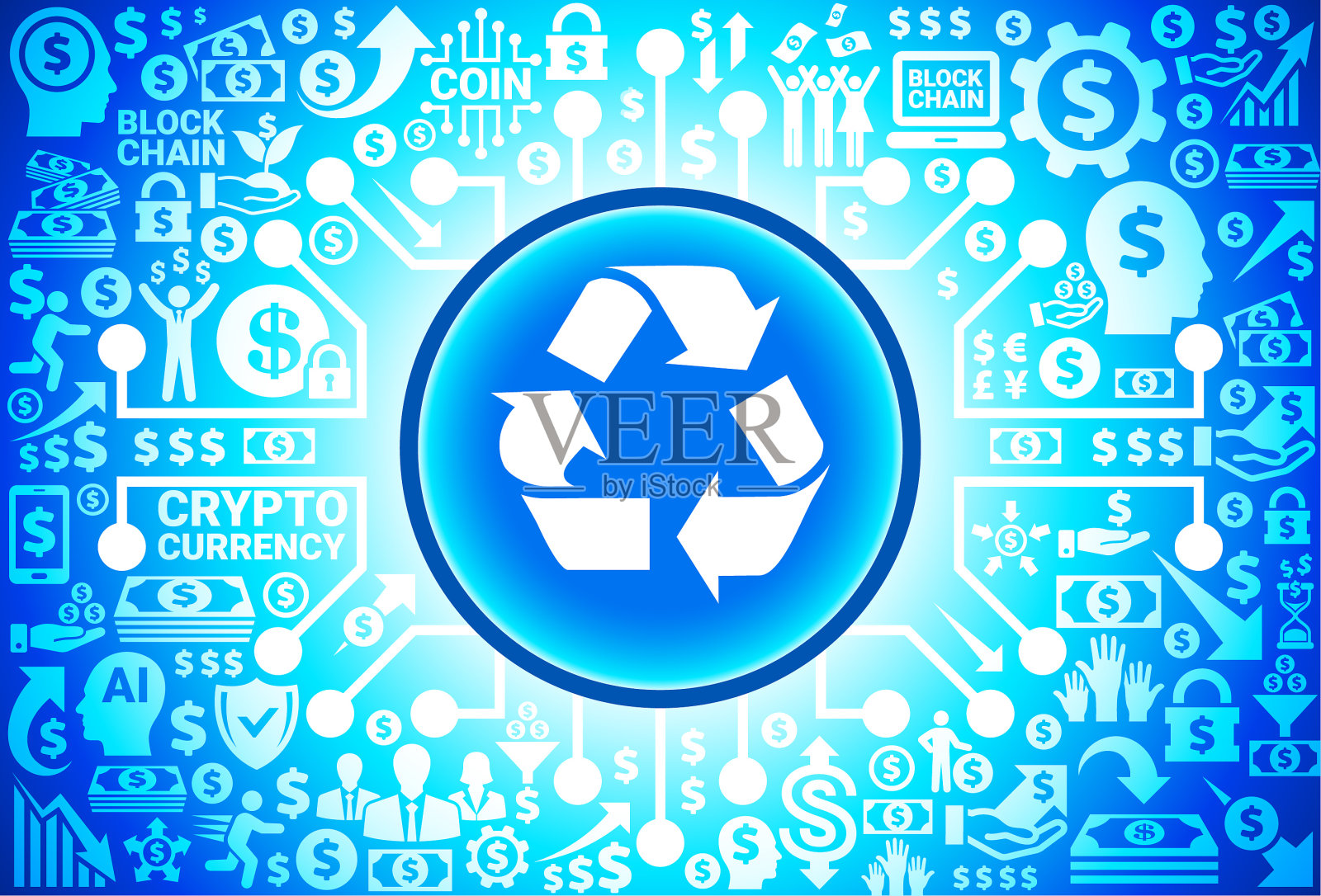 货币和加密货币背景上的循环图标插画图片素材
