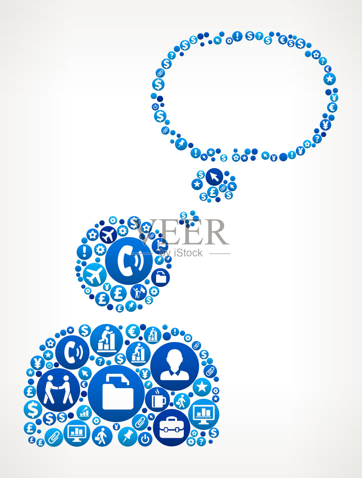 男人认为泡沫商业和金融蓝色图标模式插画图片素材