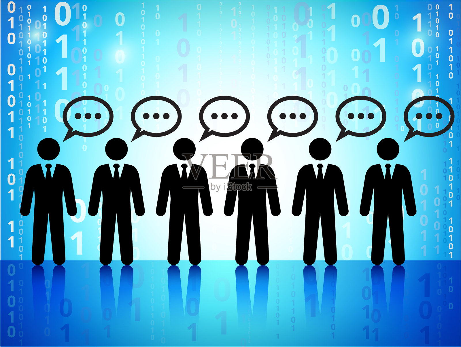 商务交流在二进制代码蓝色背景插画图片素材