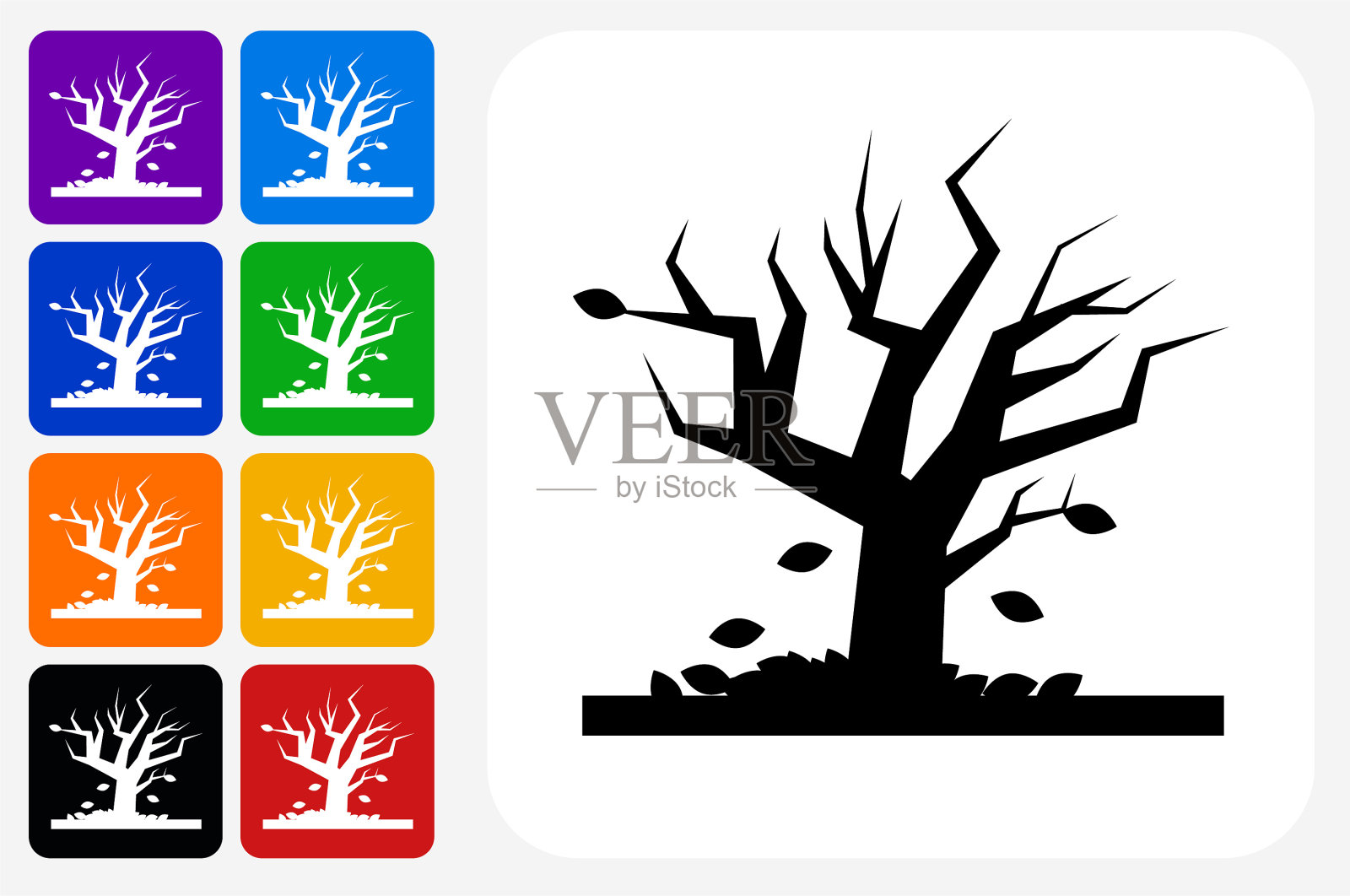 树木落叶图标方形按钮合集插画图片素材