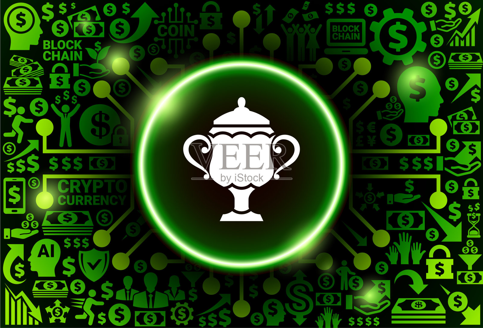 货币和加密货币背景上的奖杯图标插画图片素材