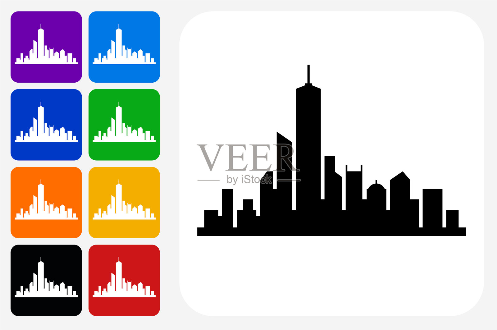 城市景观图标广场按钮设置插画图片素材