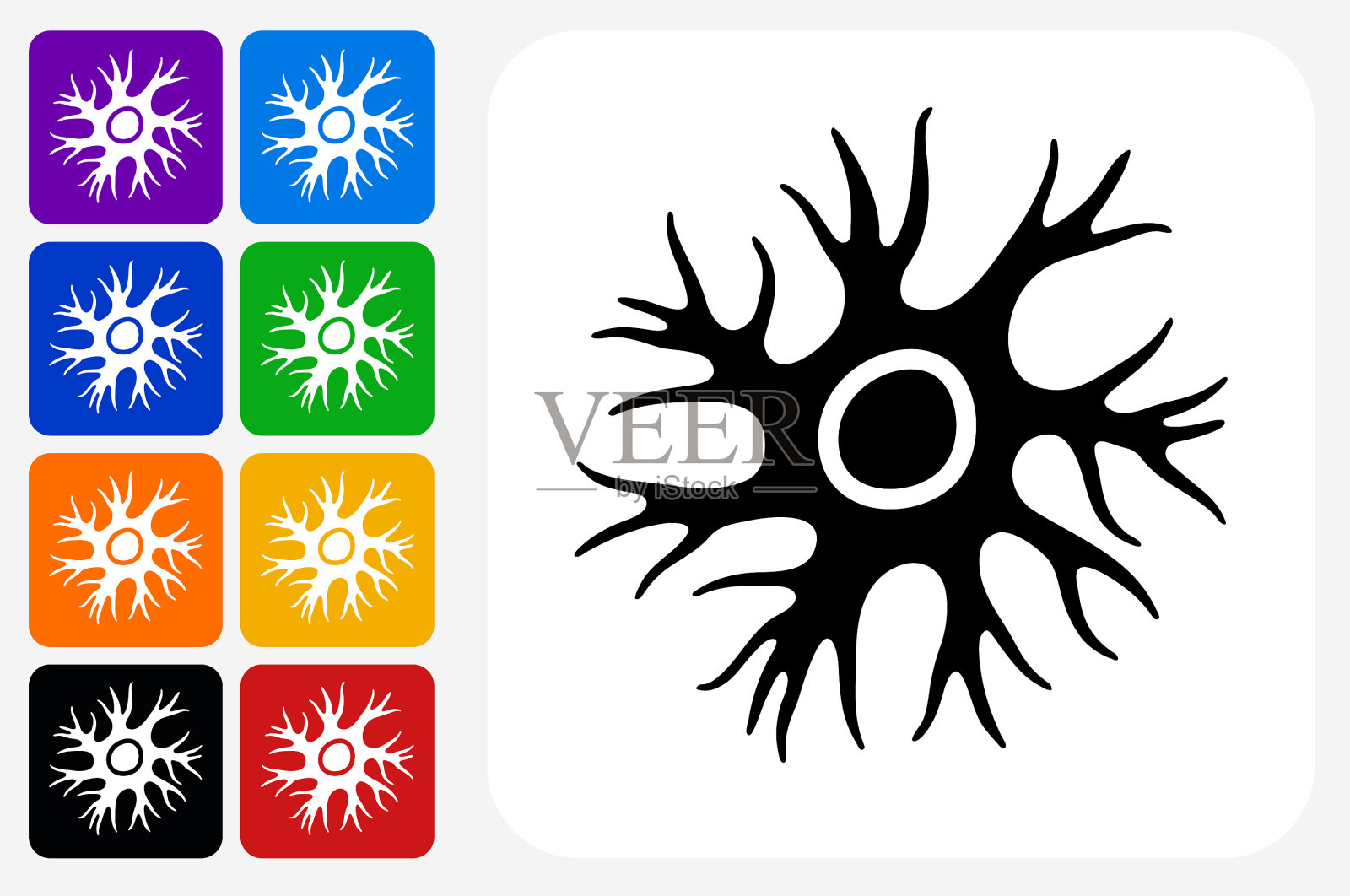 神经细胞图标方形按钮设置插画图片素材