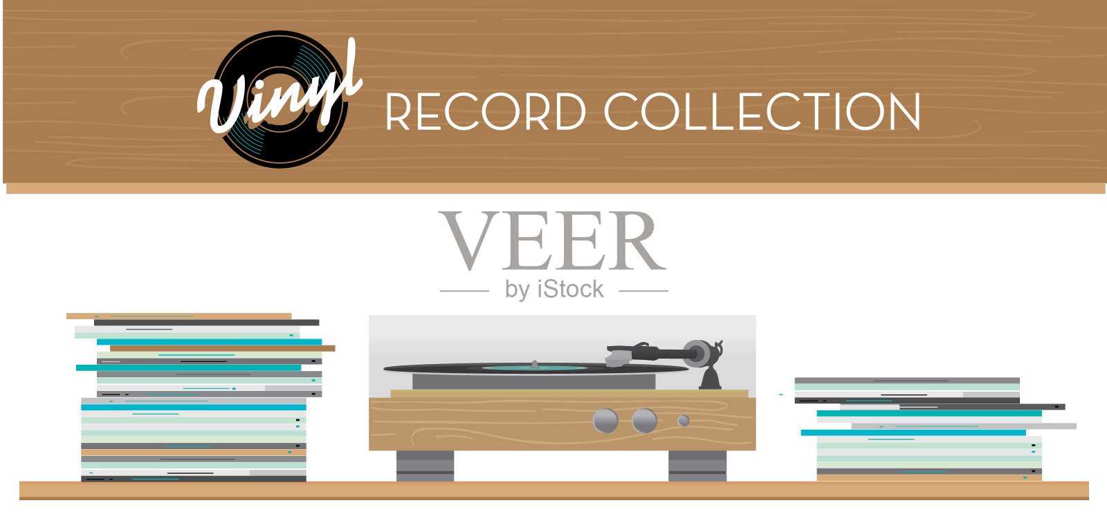 架上的黑胶唱片收藏插画图片素材