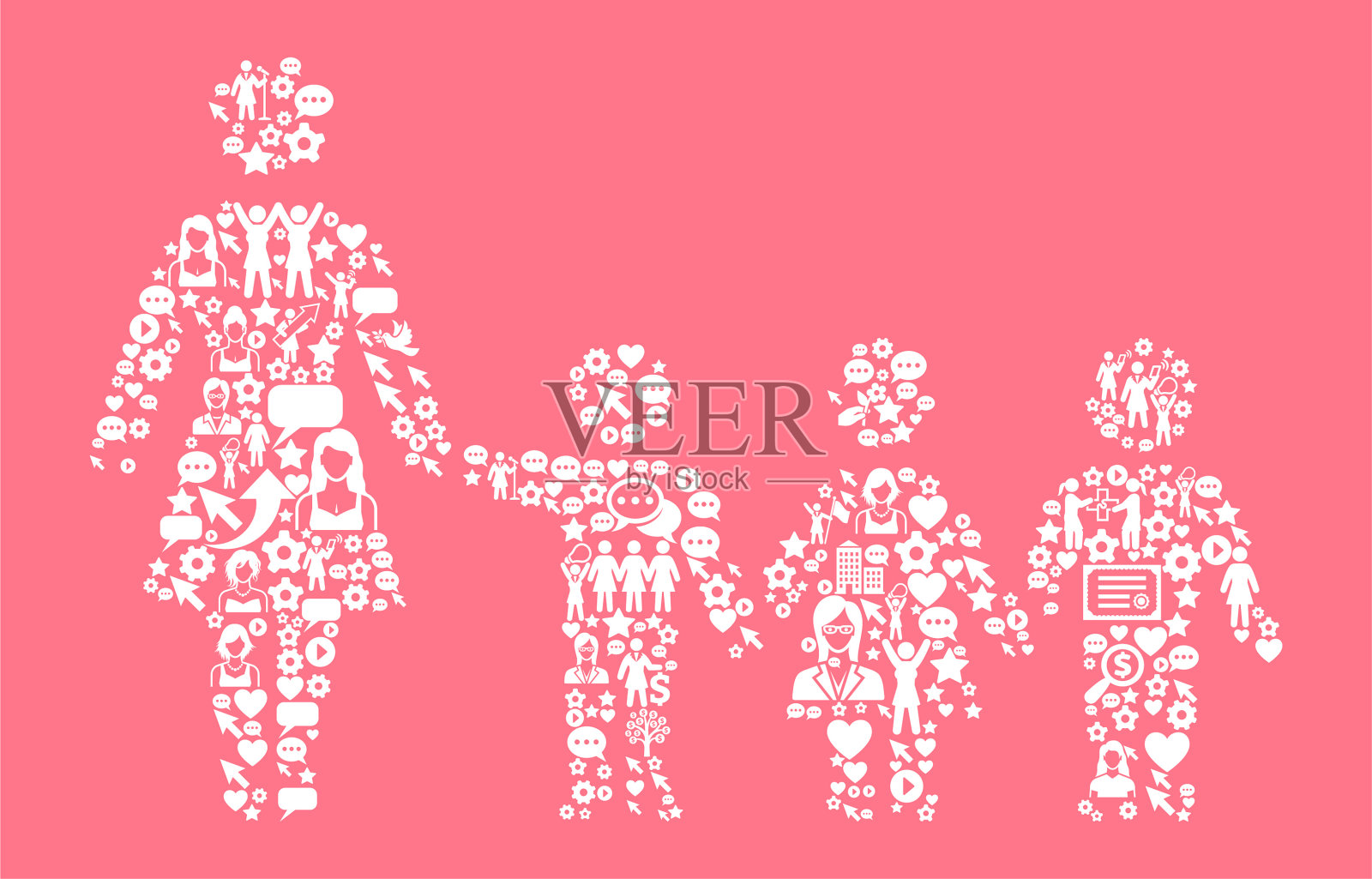 教师和学生、妇女权利和女孩权力的图标模式插画图片素材