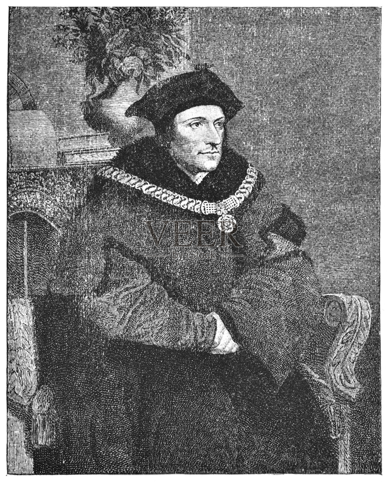 托马斯·莫尔爵士的肖像- 16世纪插画图片素材