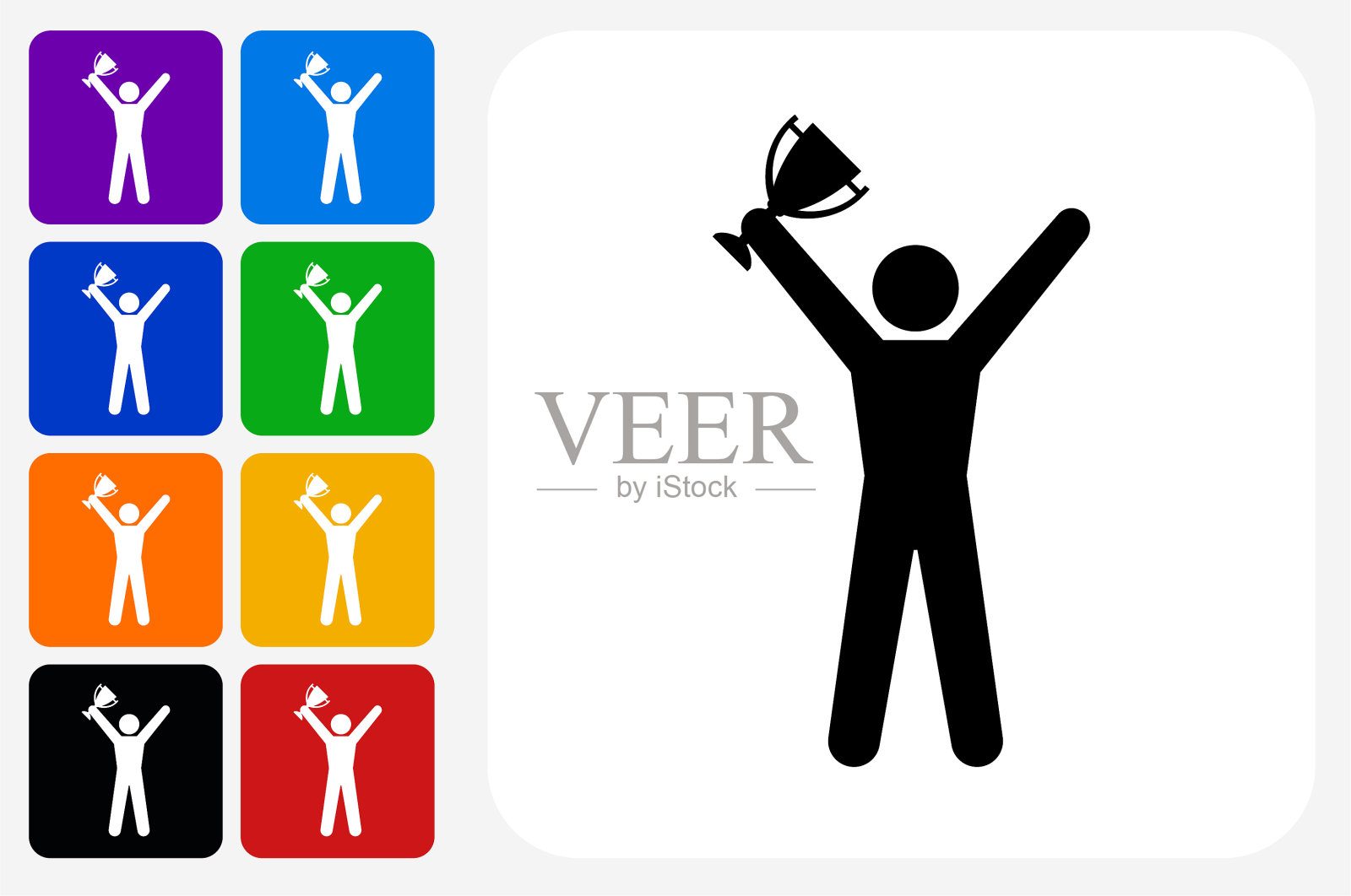 火柴人手持奖杯图标方形按钮插画图片素材