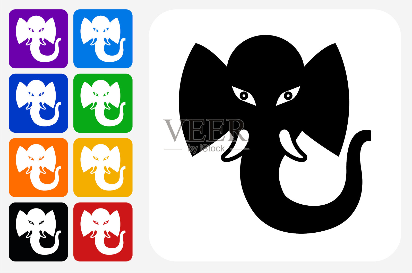 大象图标方形按钮设置插画图片素材