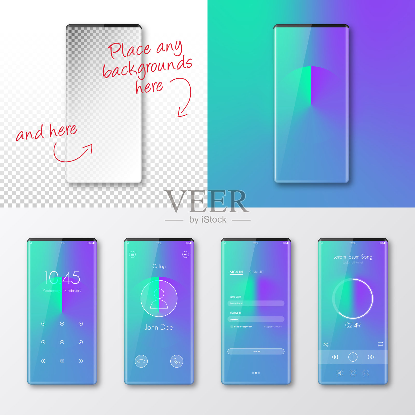 现代智能手机模板-手机孤立在空白背景插画图片素材