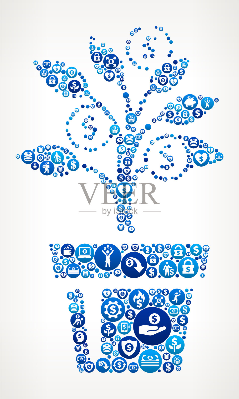 钱树钱蓝色图标图案背景插画图片素材