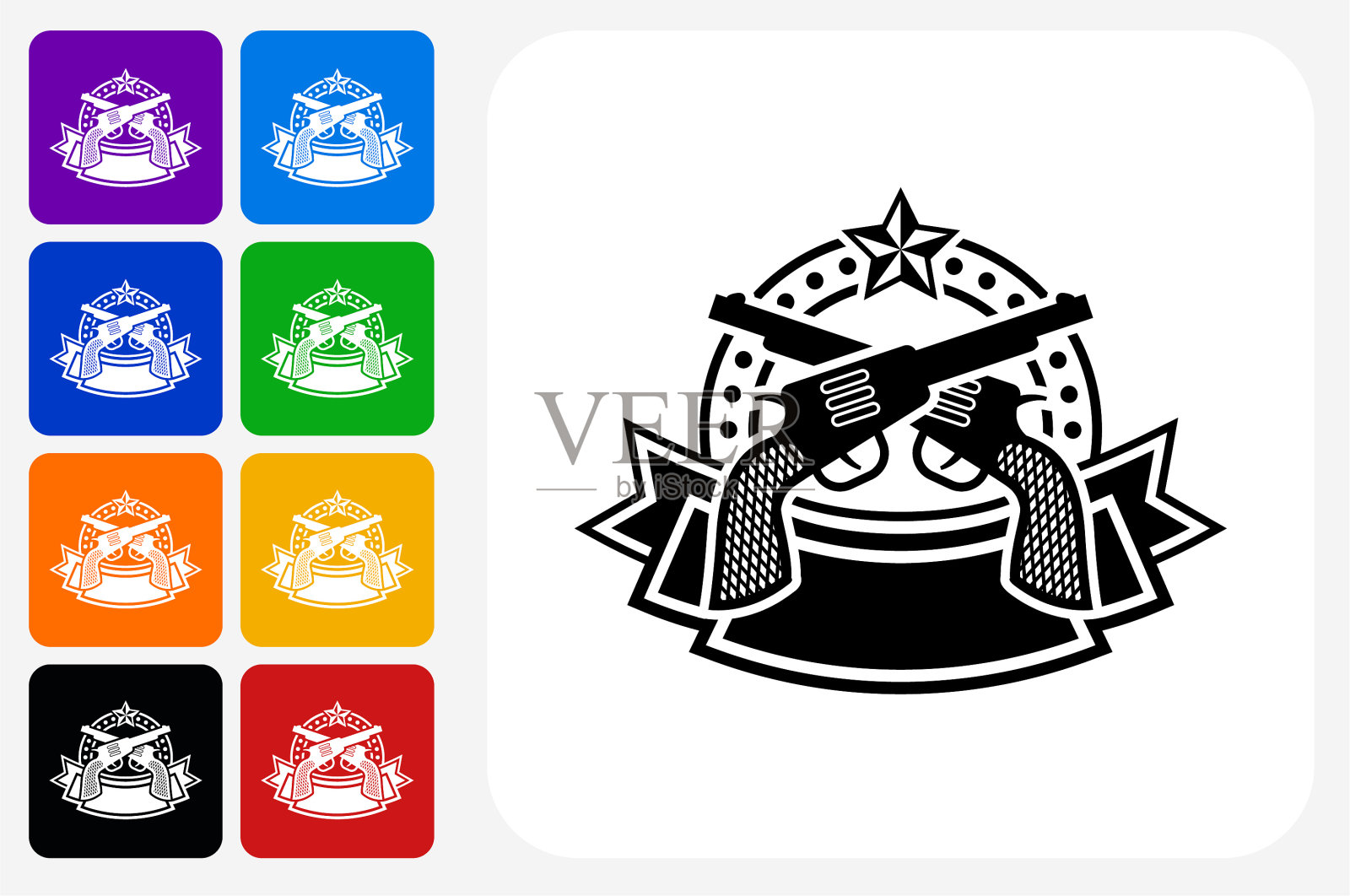 手枪徽章图标方形按钮设置插画图片素材