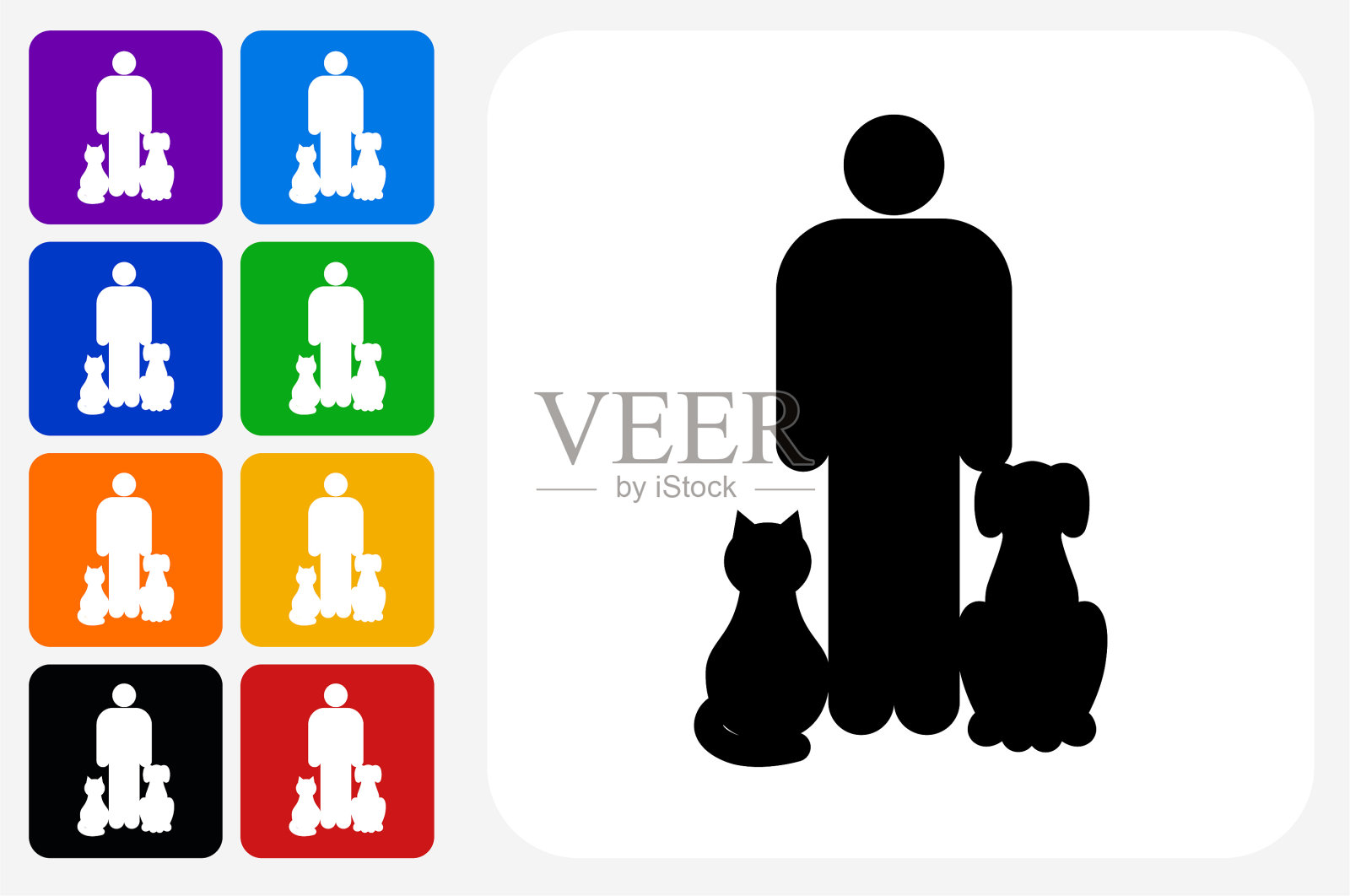 猫和狗旁边的主人图标广场按钮设置插画图片素材