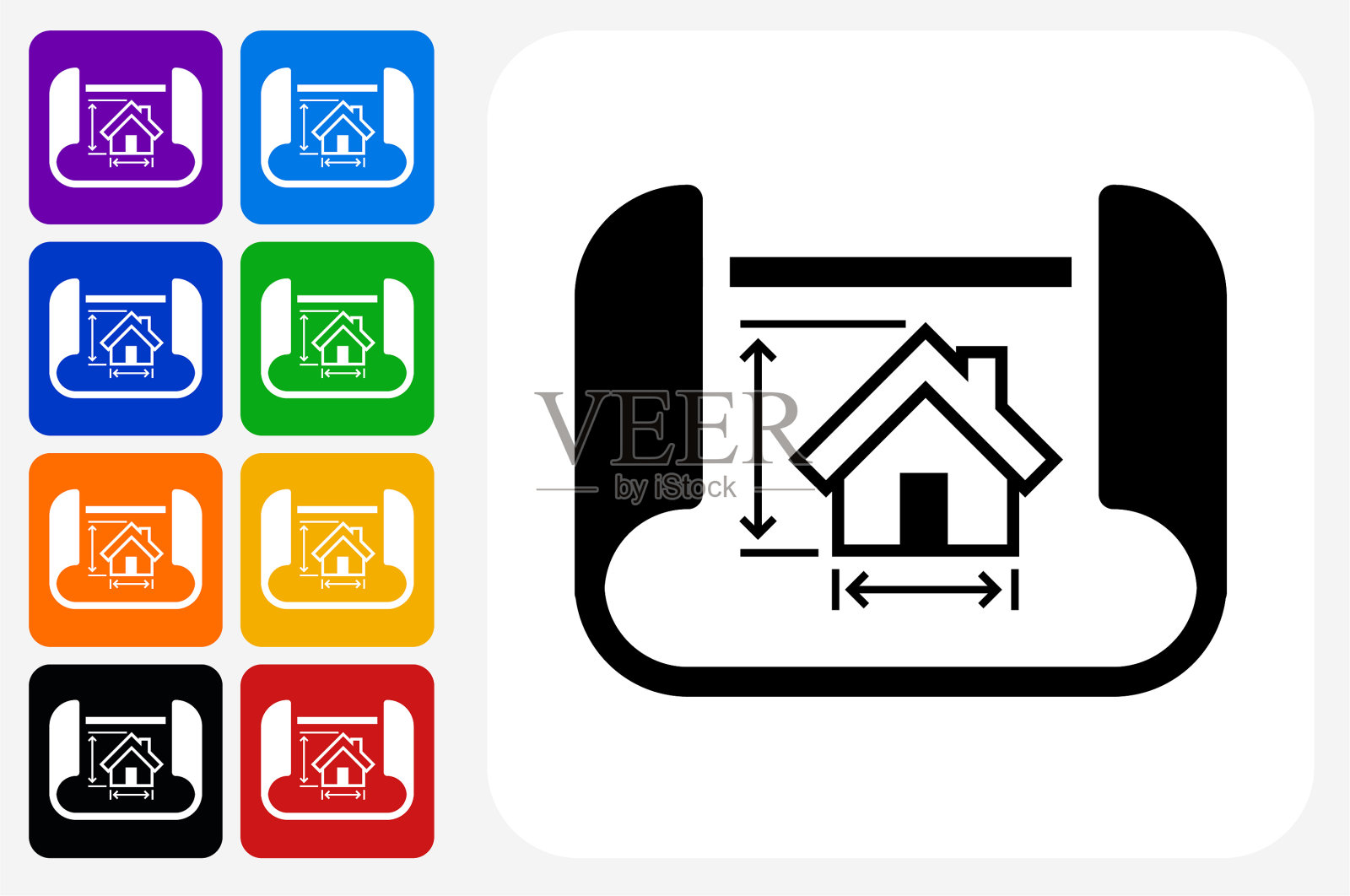 建筑蓝图方形按钮图标插画图片素材