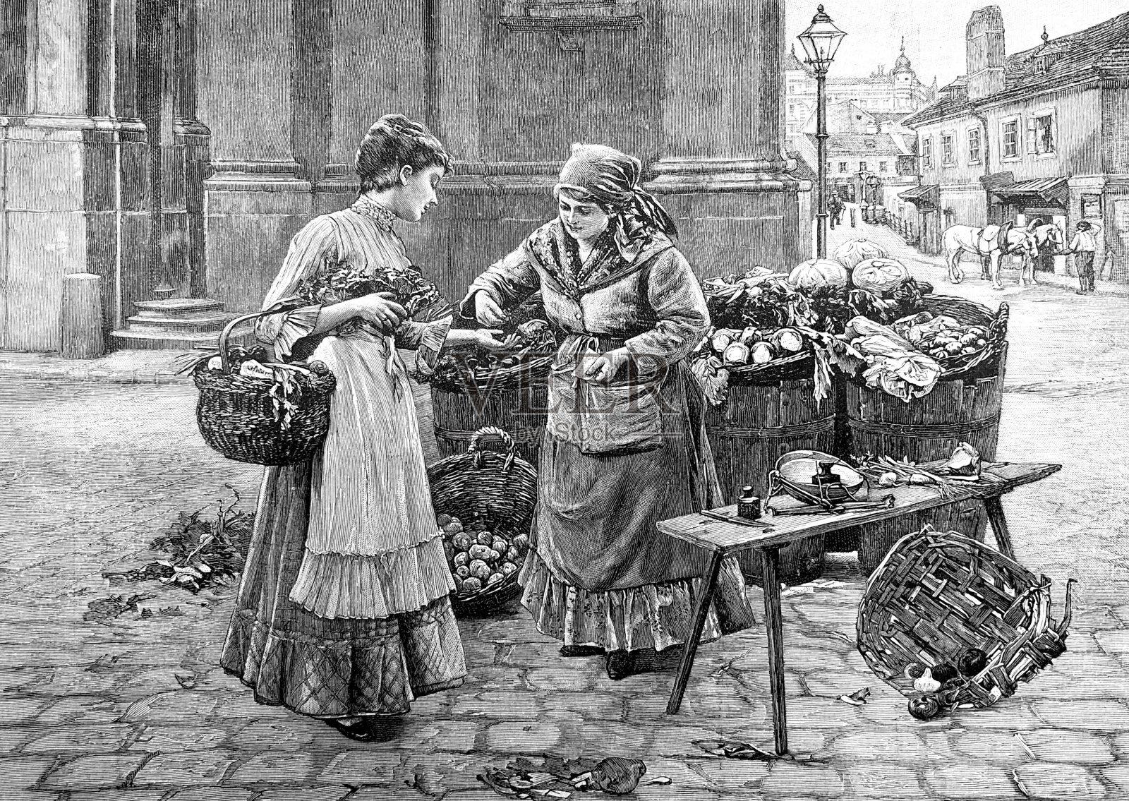 这个城市有蔬菜和水果摊插画图片素材