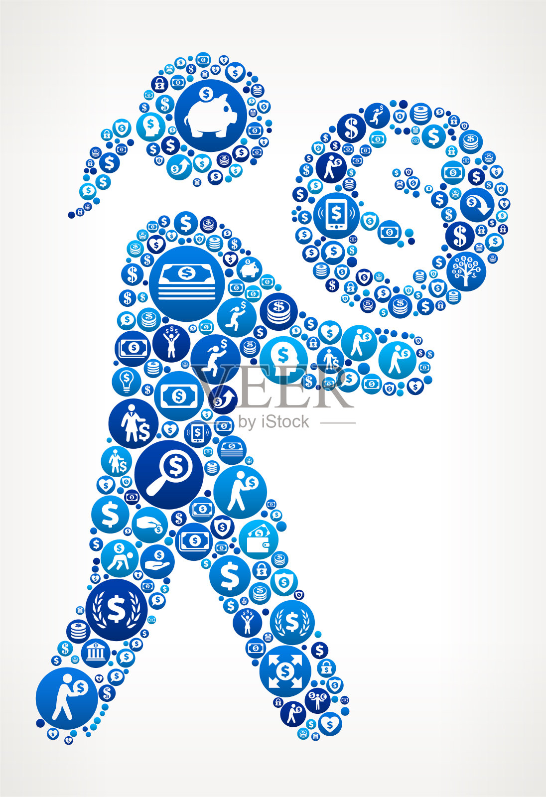 手持钞票，蓝色货币图标背景插画图片素材