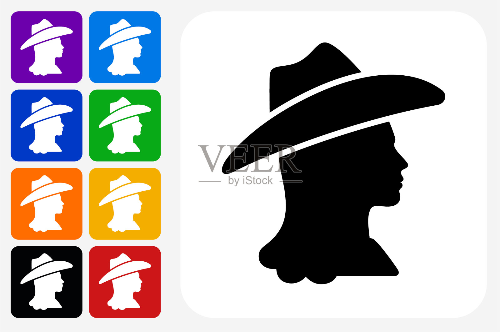 牛仔女孩图标方形按钮设置插画图片素材