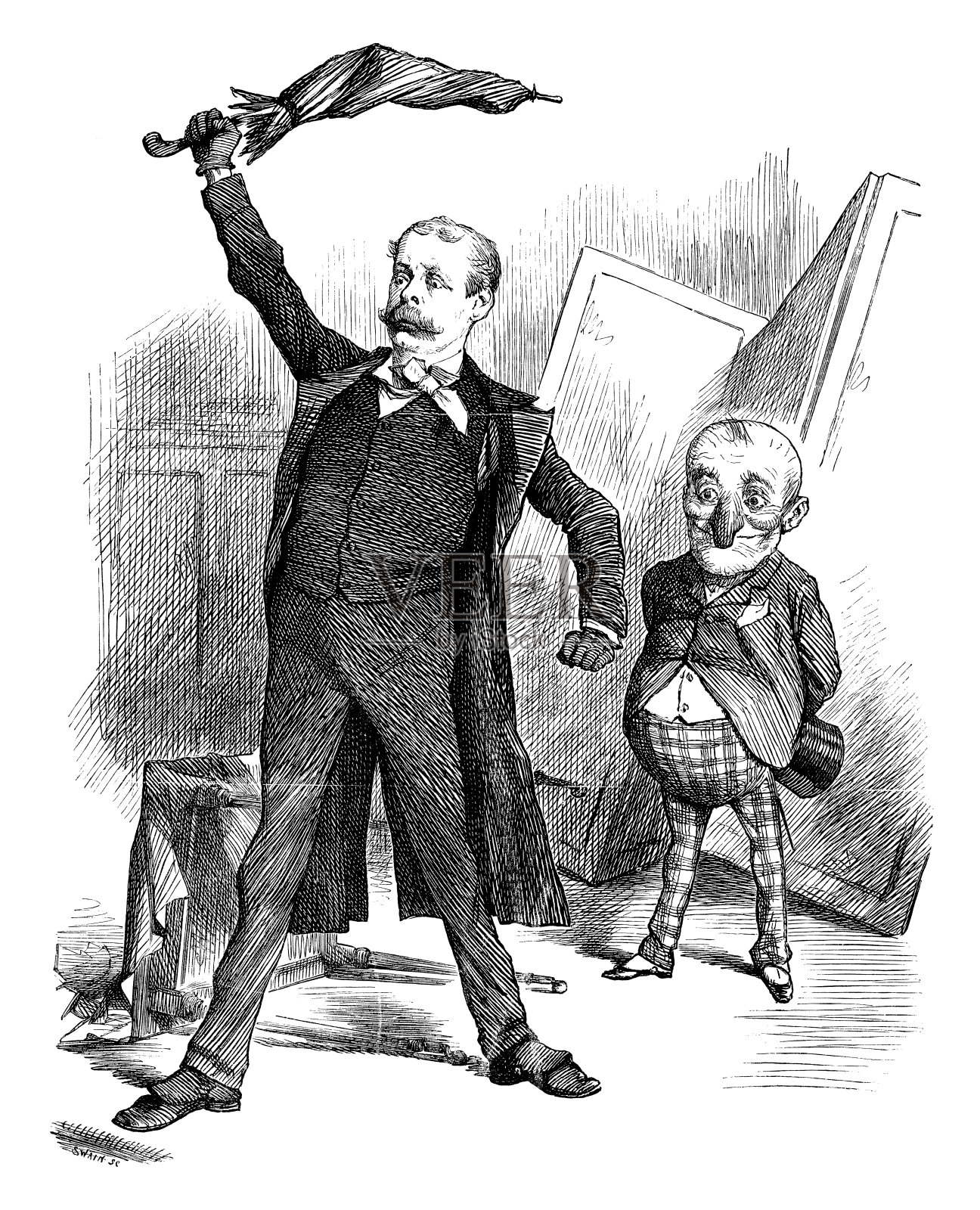 英国伦敦讽刺漫画漫画漫画插图:破伞插画图片素材