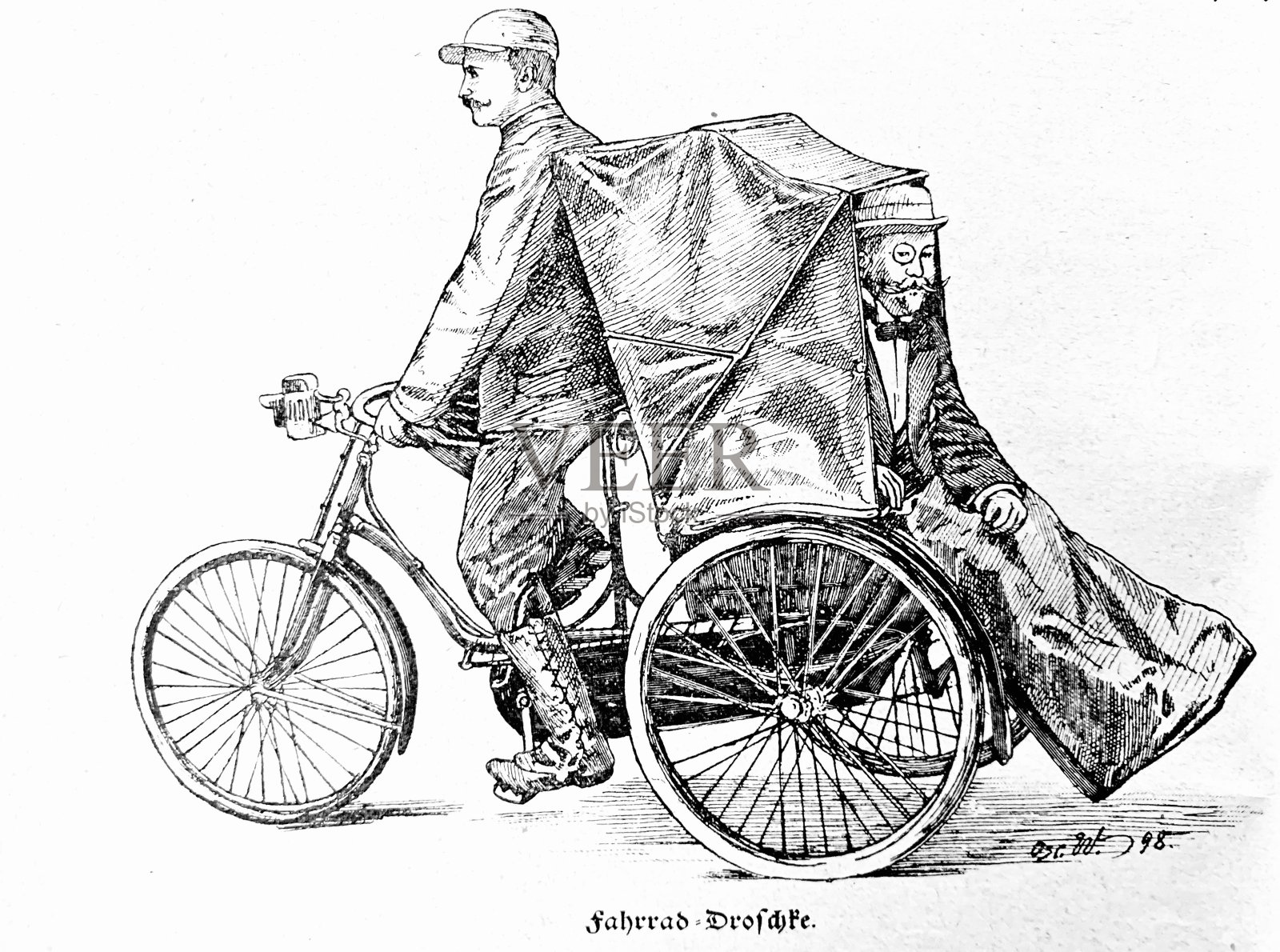 自行车出租车- Fahrrad Droschke，白色背景插画图片素材