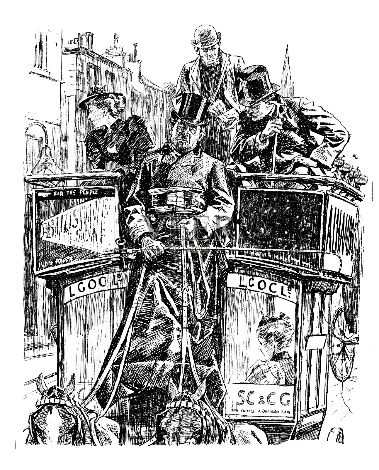 英国伦敦讽刺漫画漫画漫画插图:马车插画图片素材