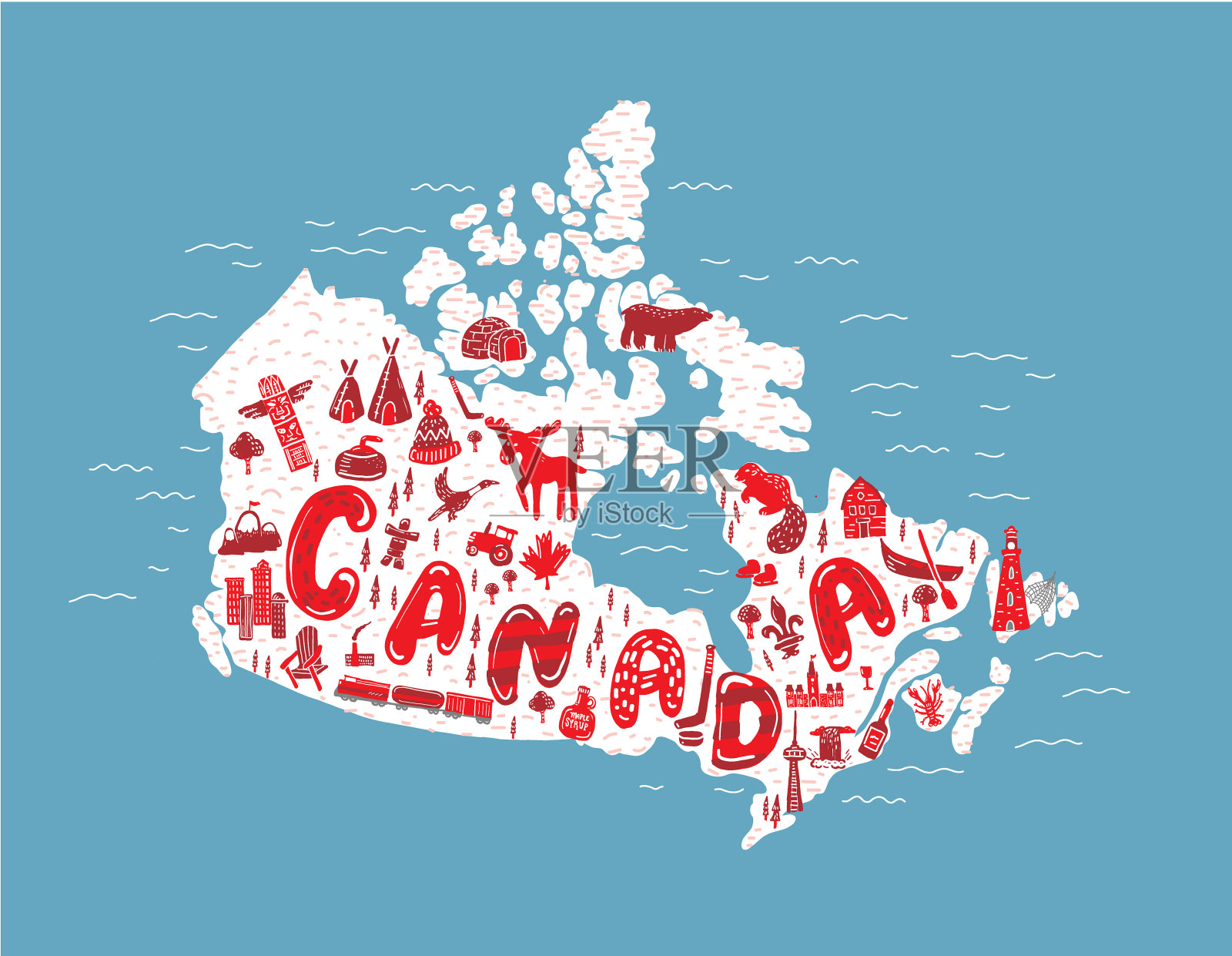加拿大主题地图设计元素手绘插画图片素材