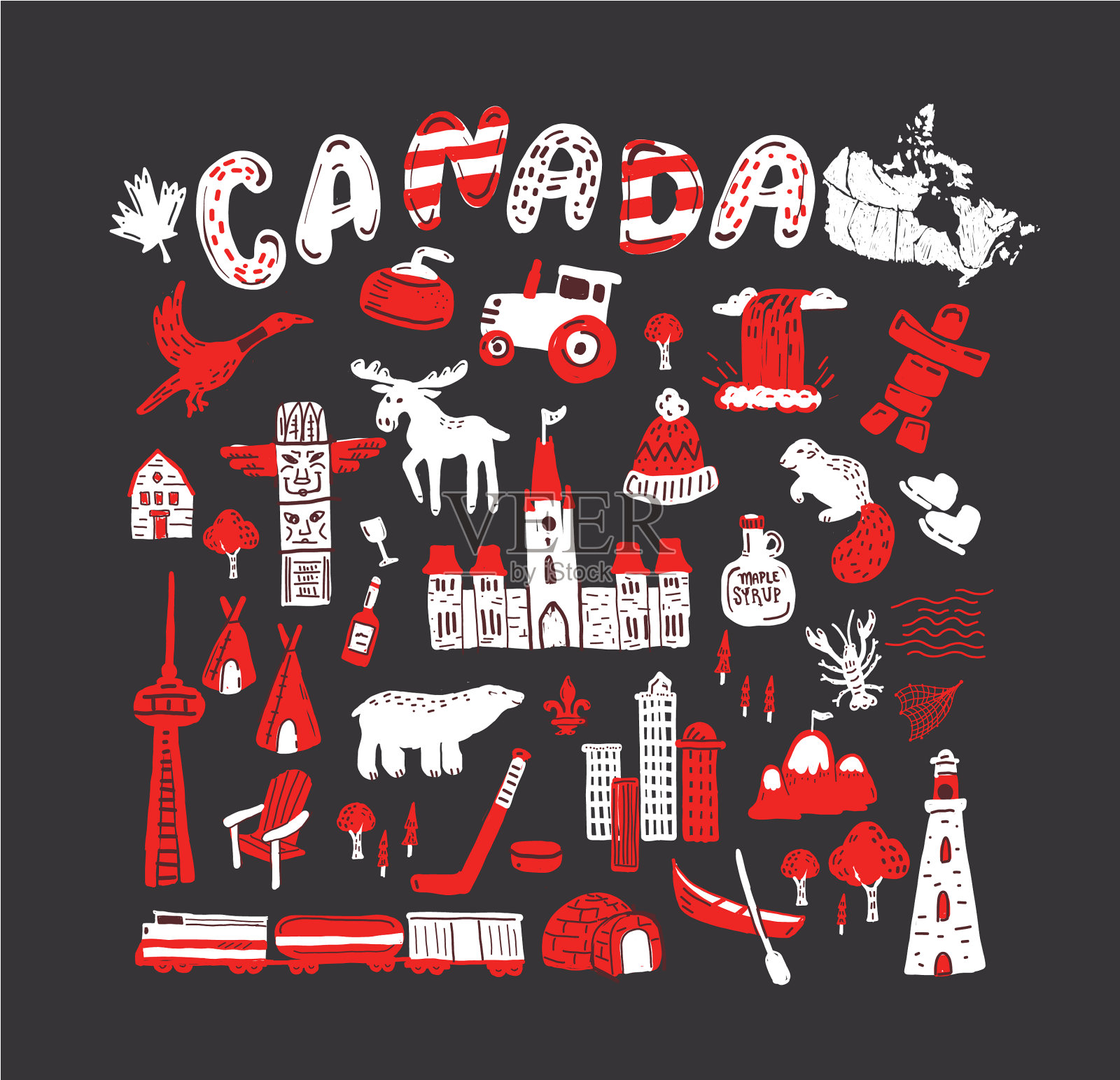 加拿大主题地图设计元素手绘插画图片素材