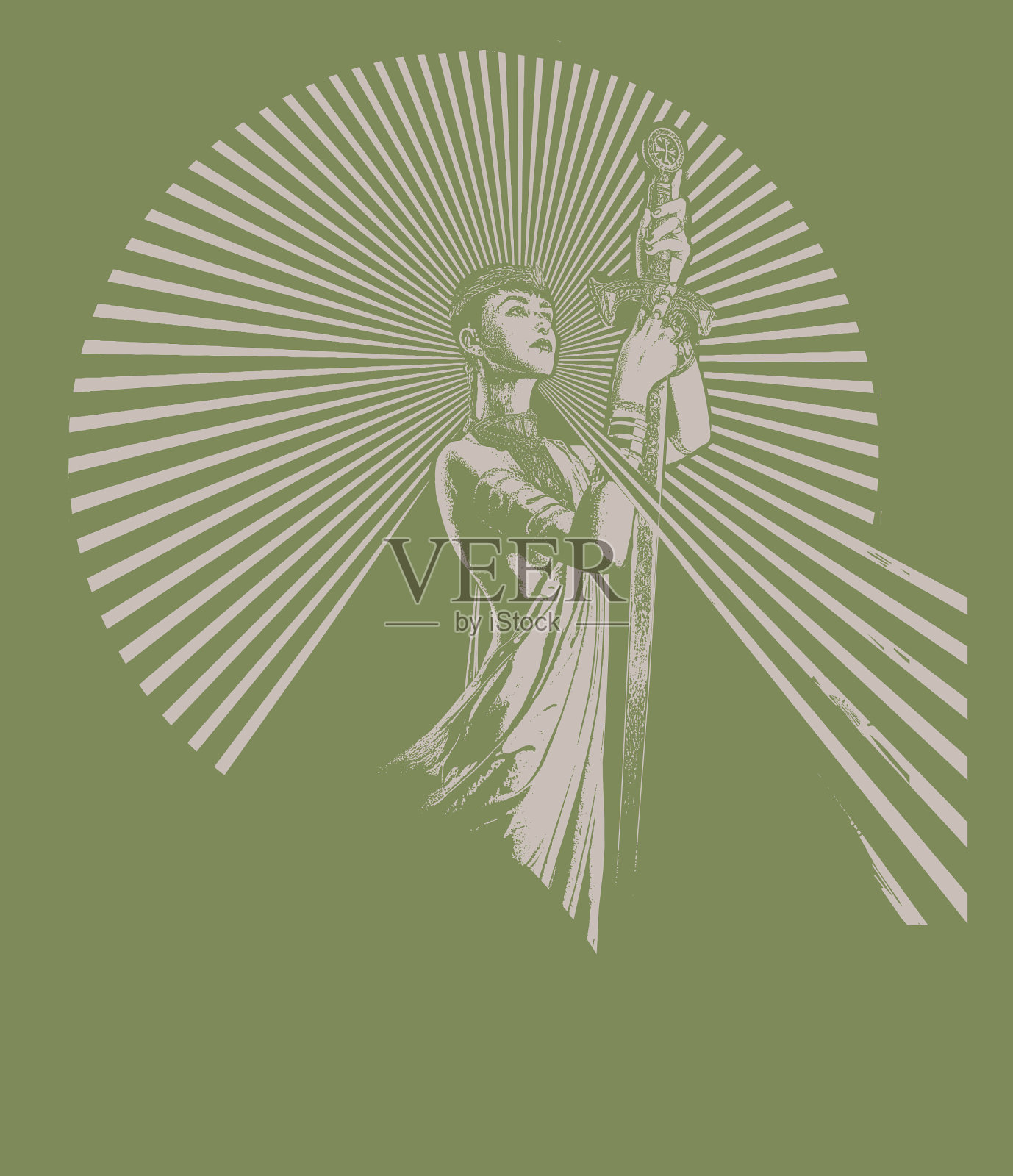 坚强，自信的女人举剑插画图片素材