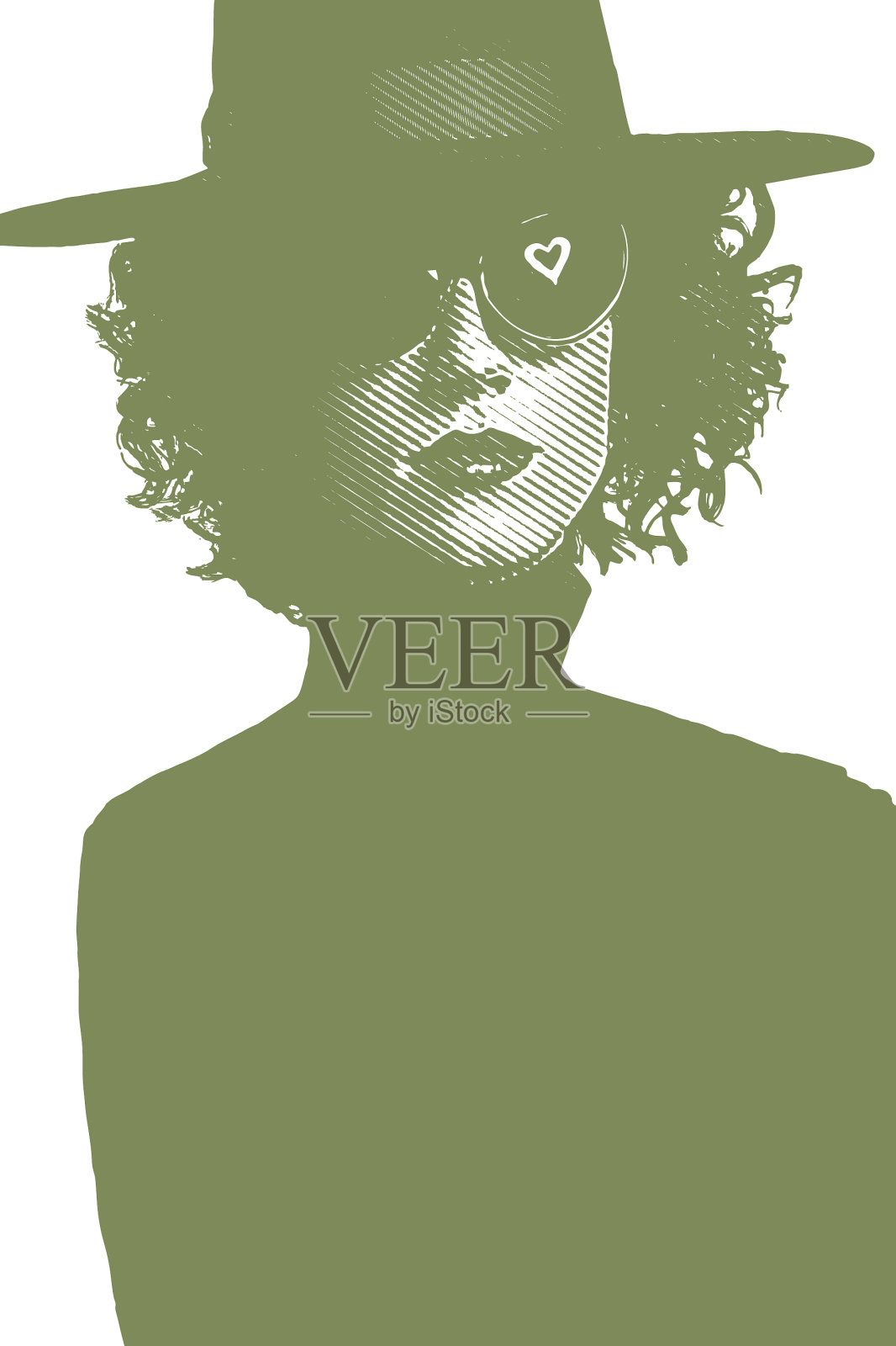 戴着帽子和太阳镜的漂亮迷人的女人插画图片素材