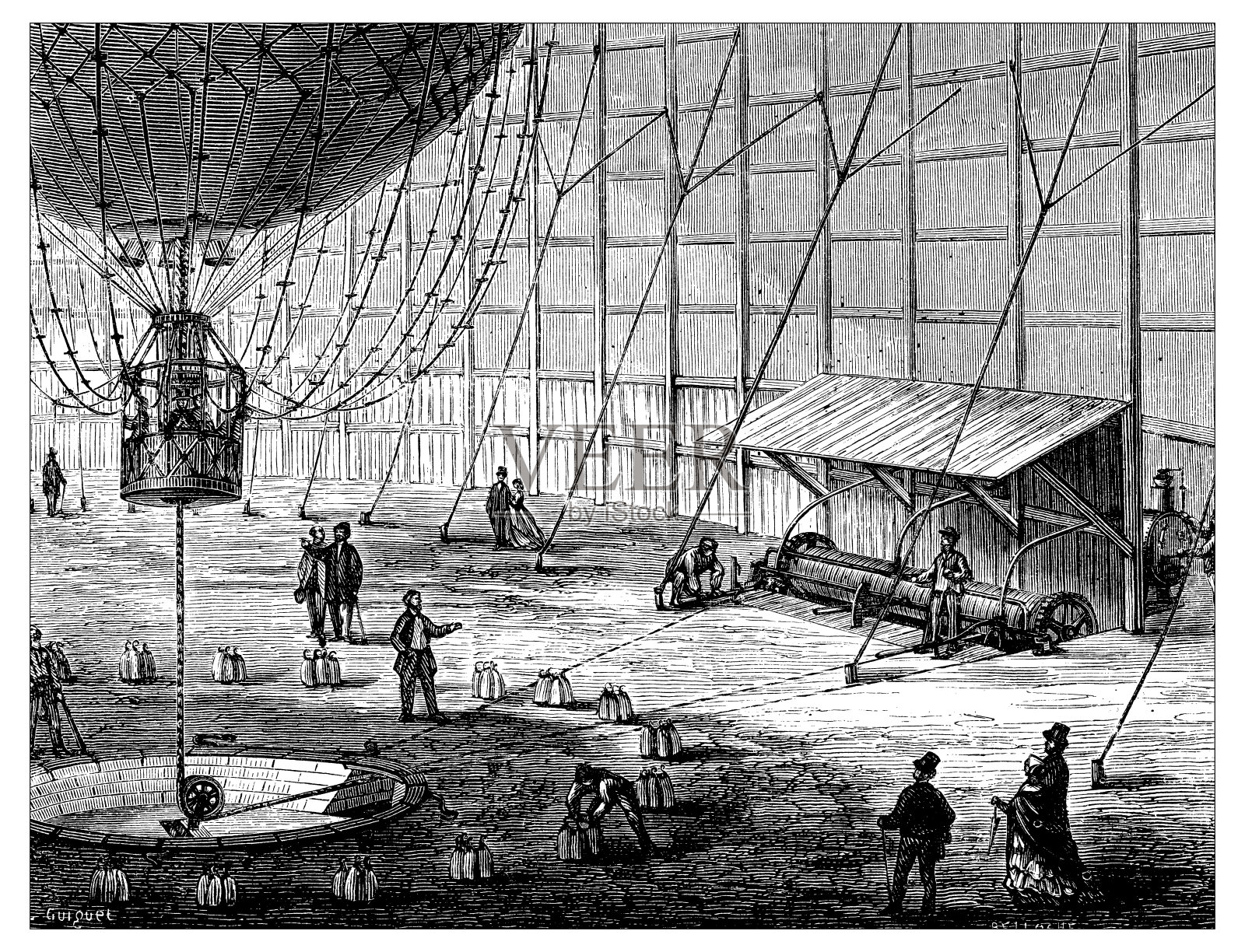 科学发现的古董插图，浮空器，热气球和飞艇插画图片素材