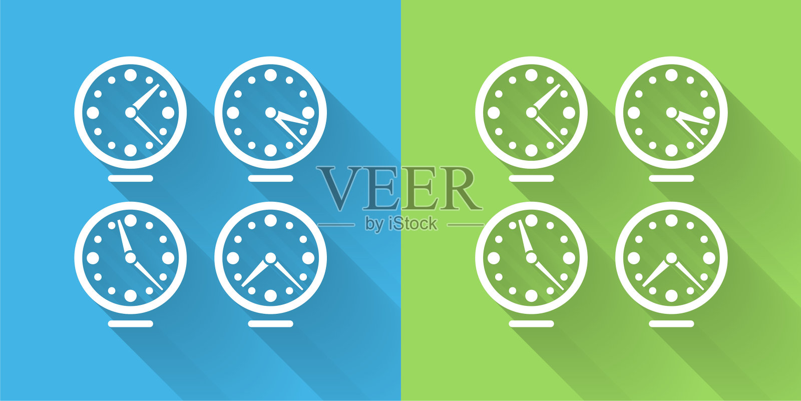 带有长影子的时区时钟图标插画图片素材