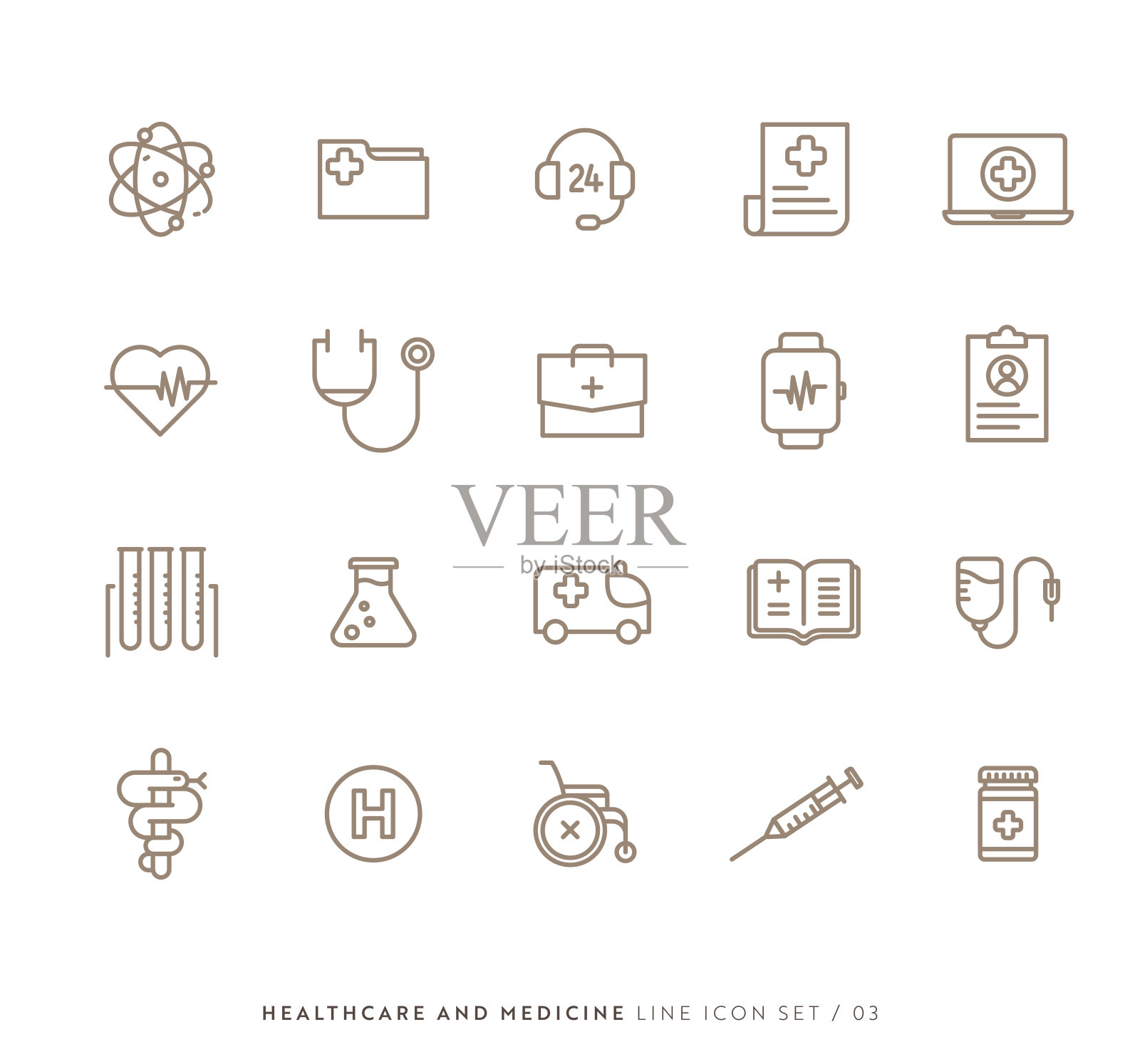 简单的医疗保健和医药线图标设置插画图片素材