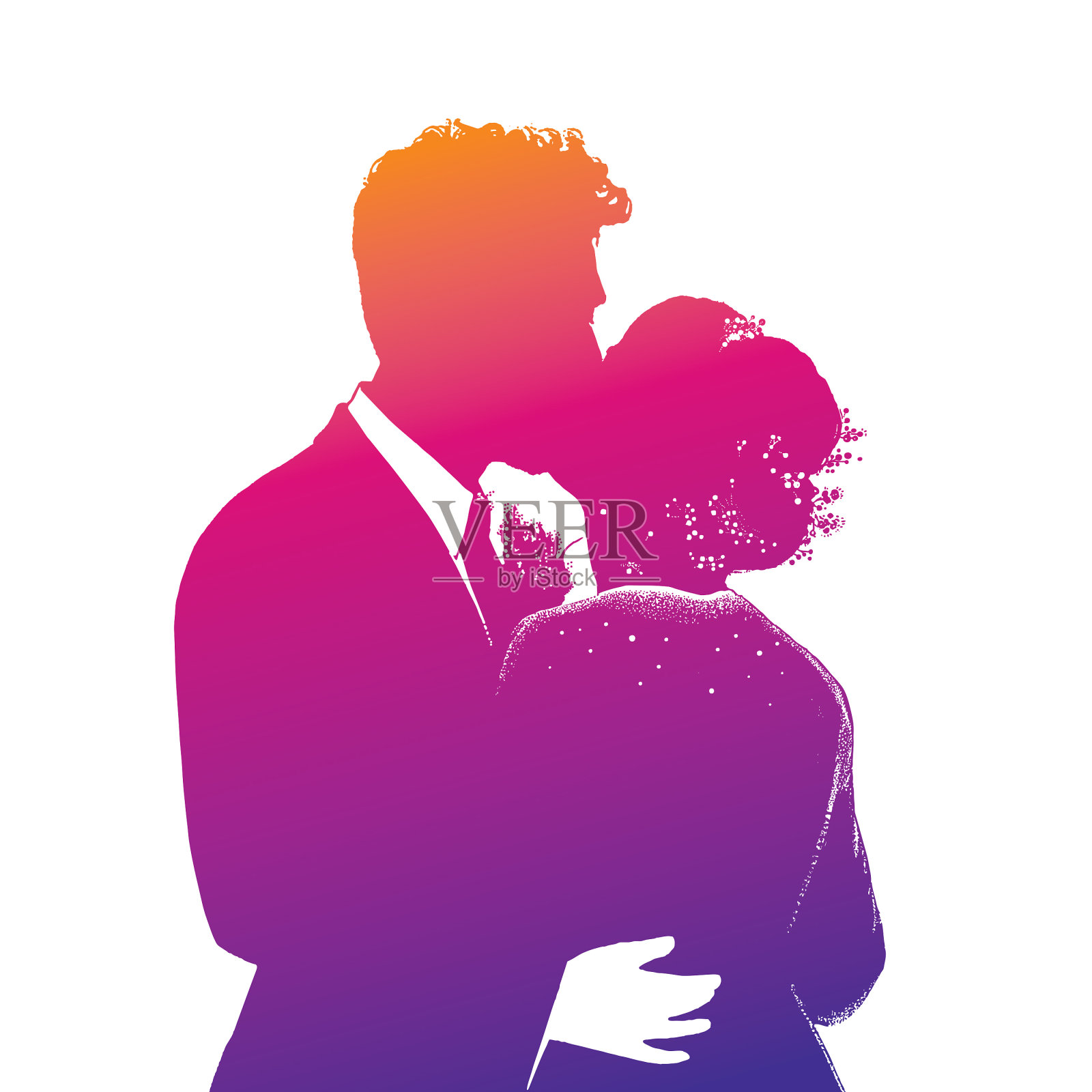 婚礼上新娘和新郎的初吻插画图片素材