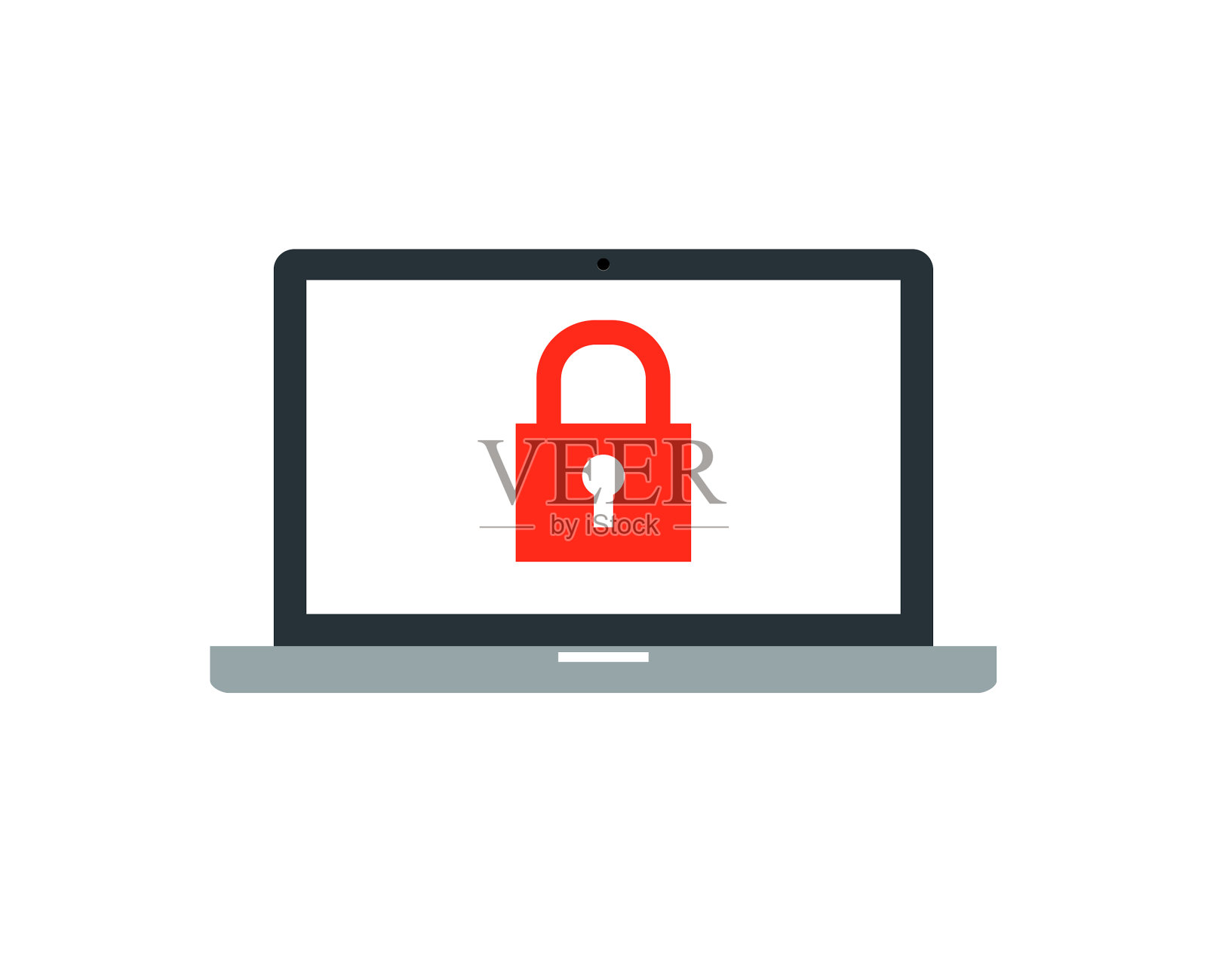 笔记本电脑上有一个红色的挂锁图标象征插画图片素材