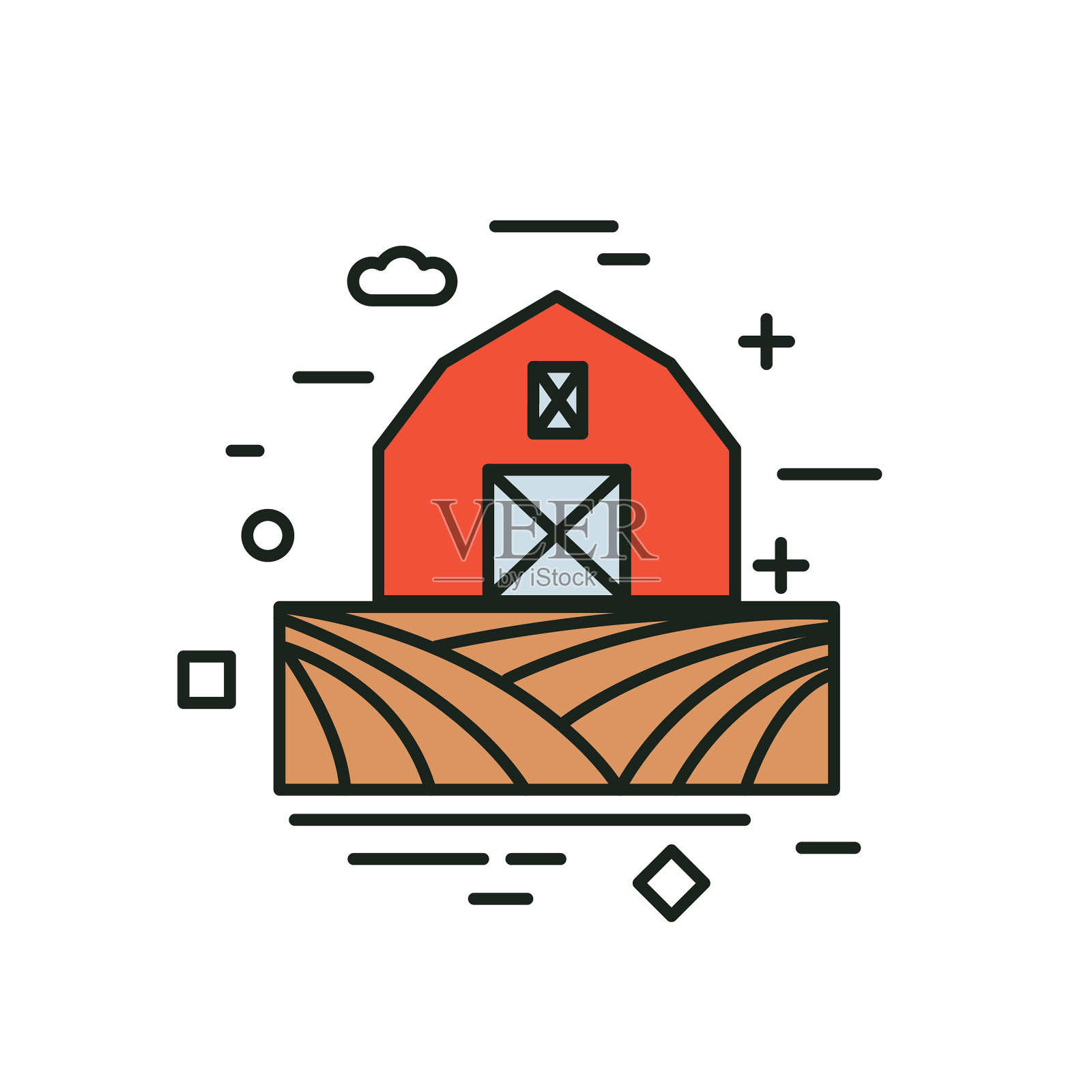 谷仓农业和农业细线图标插画图片素材