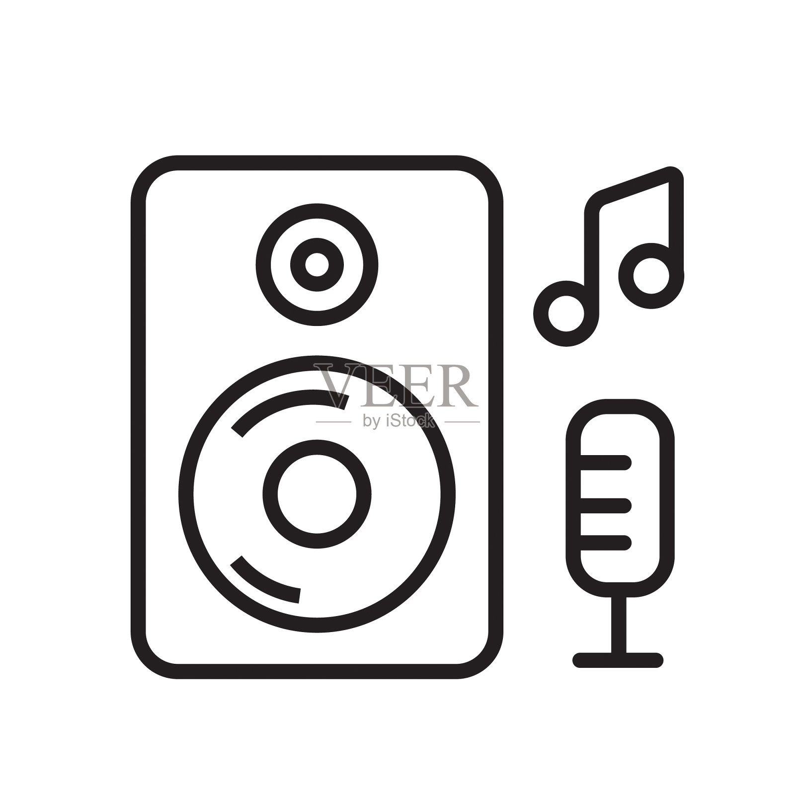 音乐扬声器和麦克风平面简单的轮廓线艺术设计图标插画图片素材
