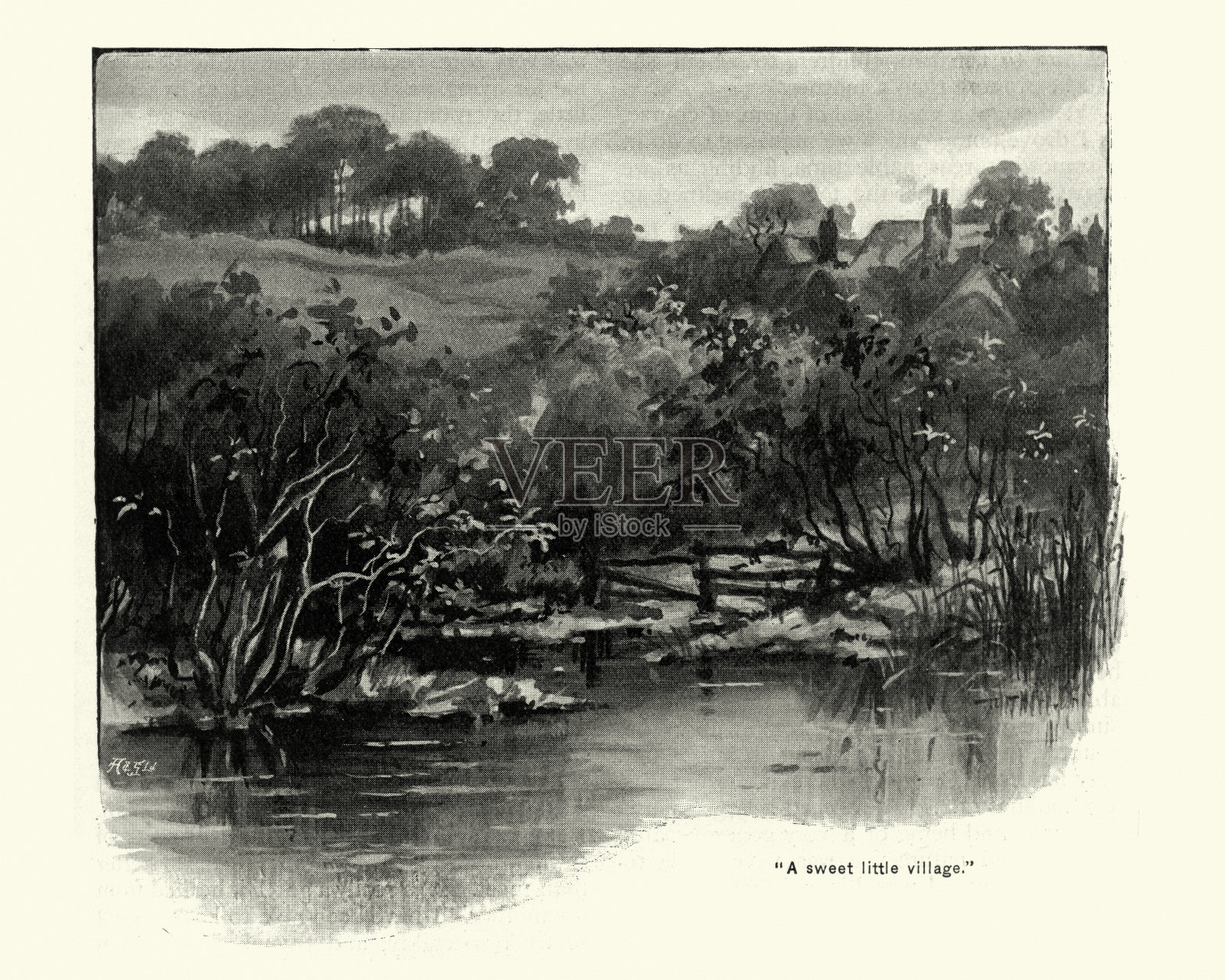 传统的英国乡村和乡村，维多利亚时代，19世纪末插画图片素材