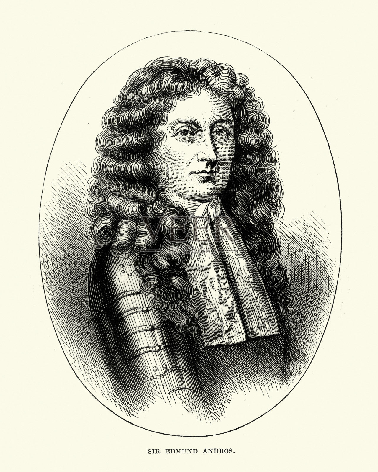 埃德蒙·安德罗斯爵士，英国在北美的殖民行政官插画图片素材