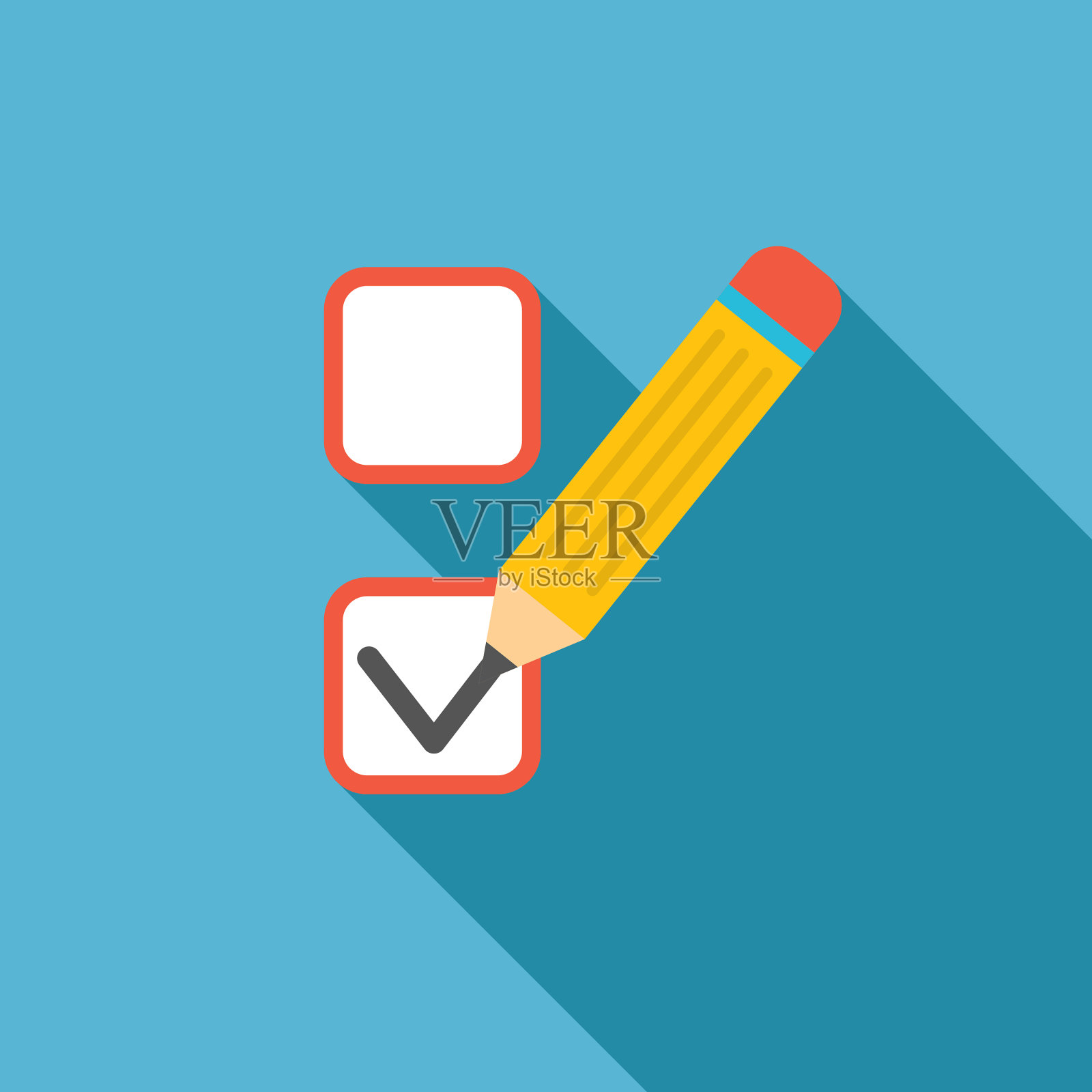 政治与选举平面设计图标。投票箱及铅笔插画图片素材