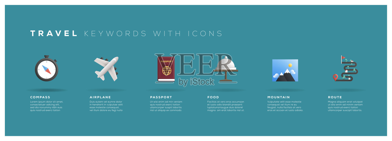 带图标的旅游关键词插画图片素材