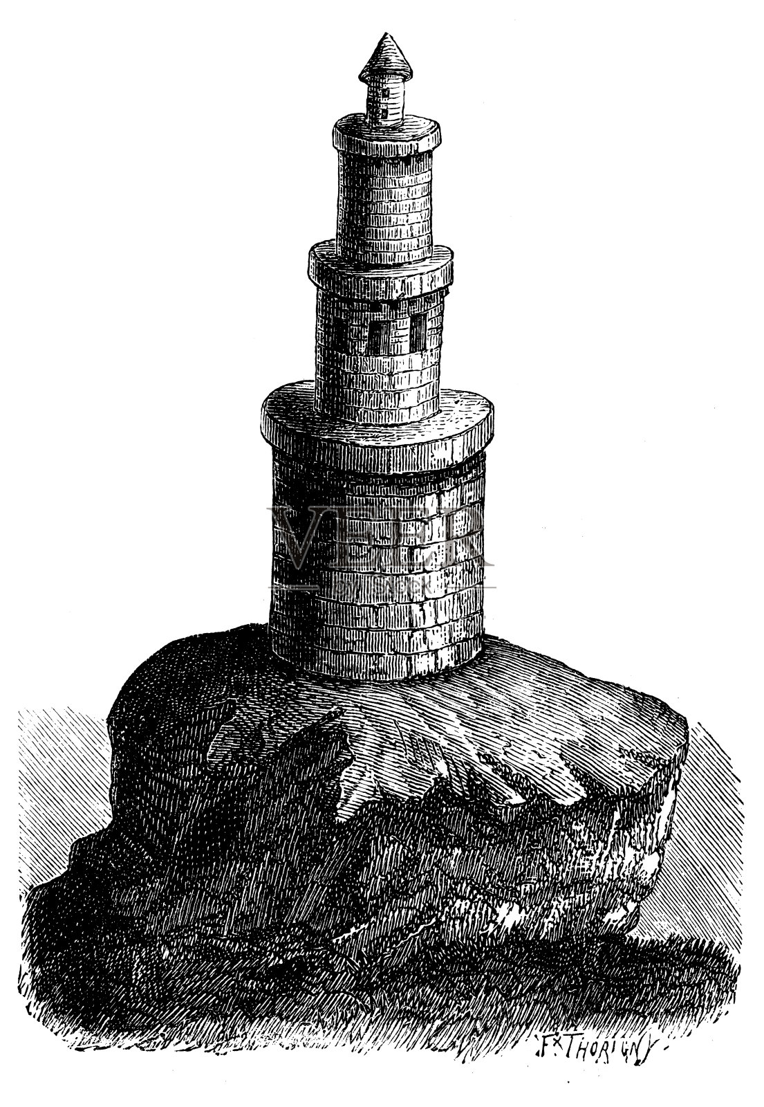 科学发现的古董插图:灯塔插画图片素材
