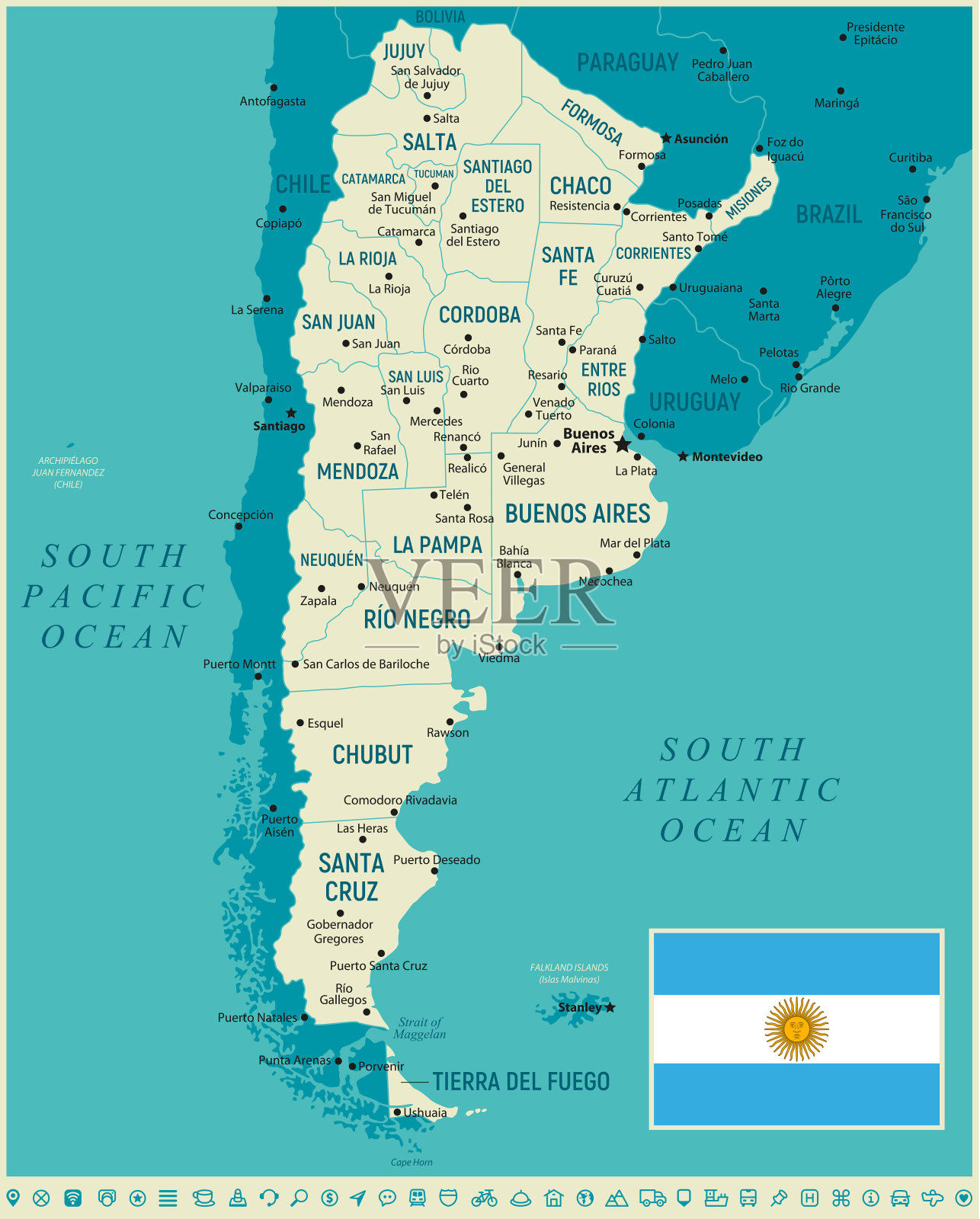 阿根廷高详细地图。矢量图插画图片素材