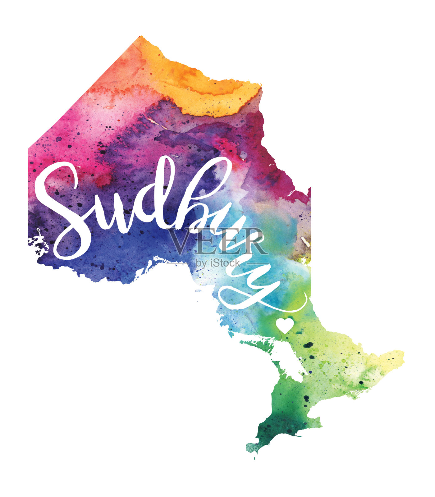 萨德伯里，安大略水彩光栅地图插图插画图片素材