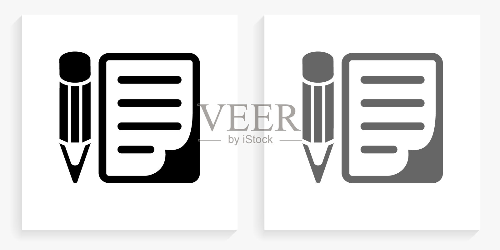 铅笔和纸黑色和白色方形图标插画图片素材